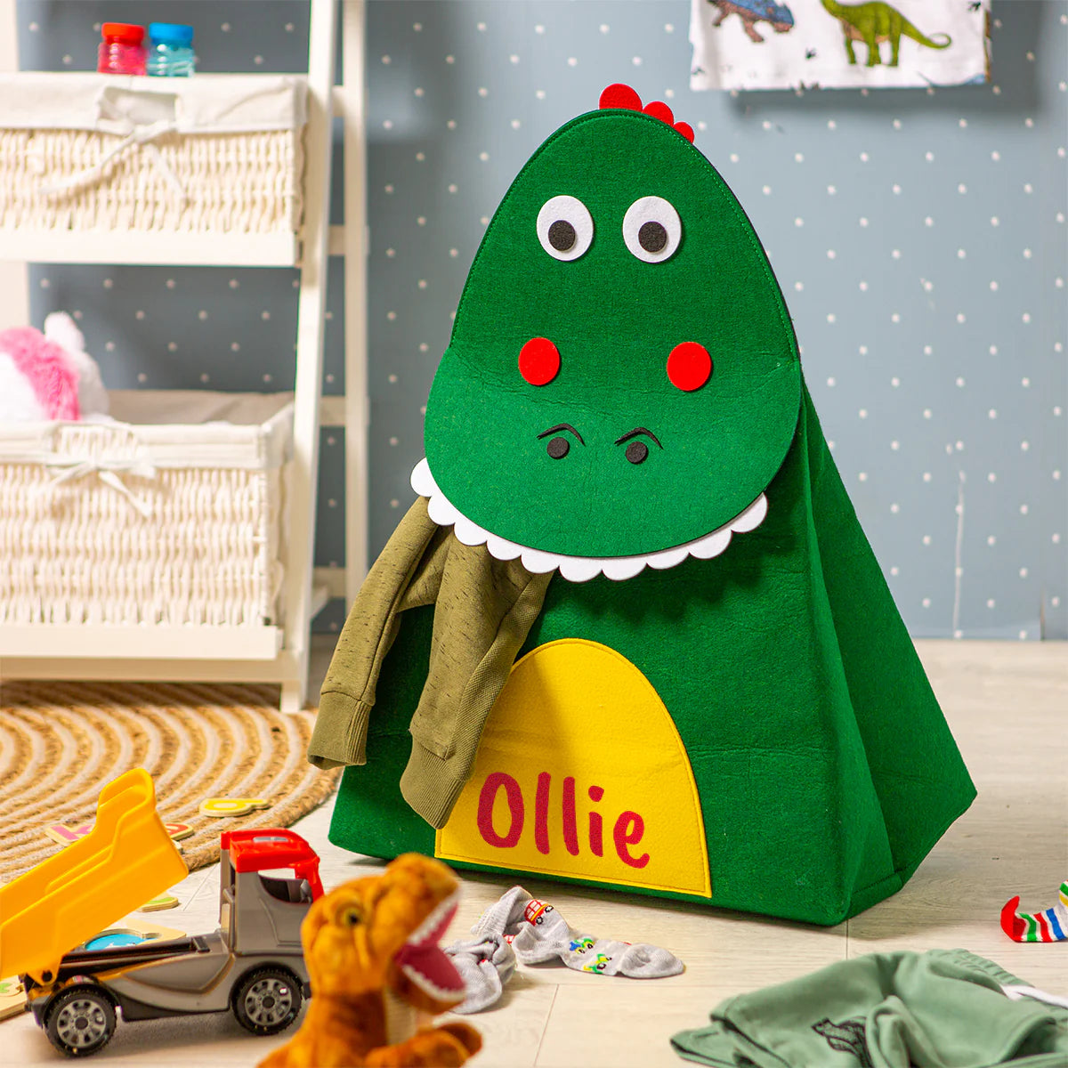 Personalised Felt Dinosaur Laundry Bag