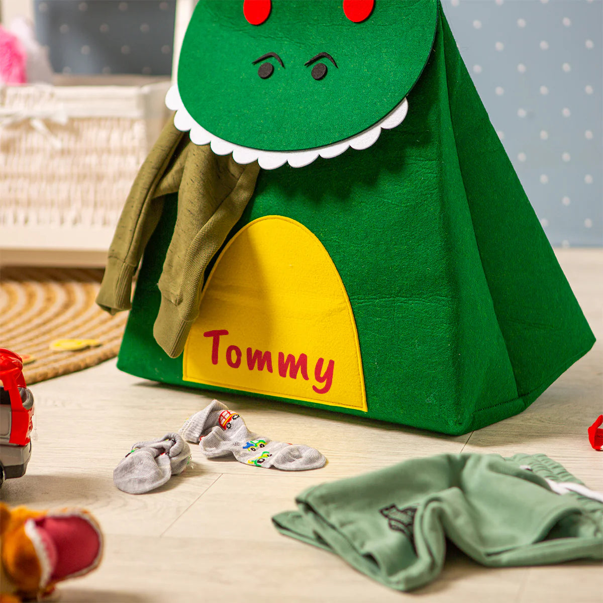 Personalised Felt Dinosaur Laundry Bag