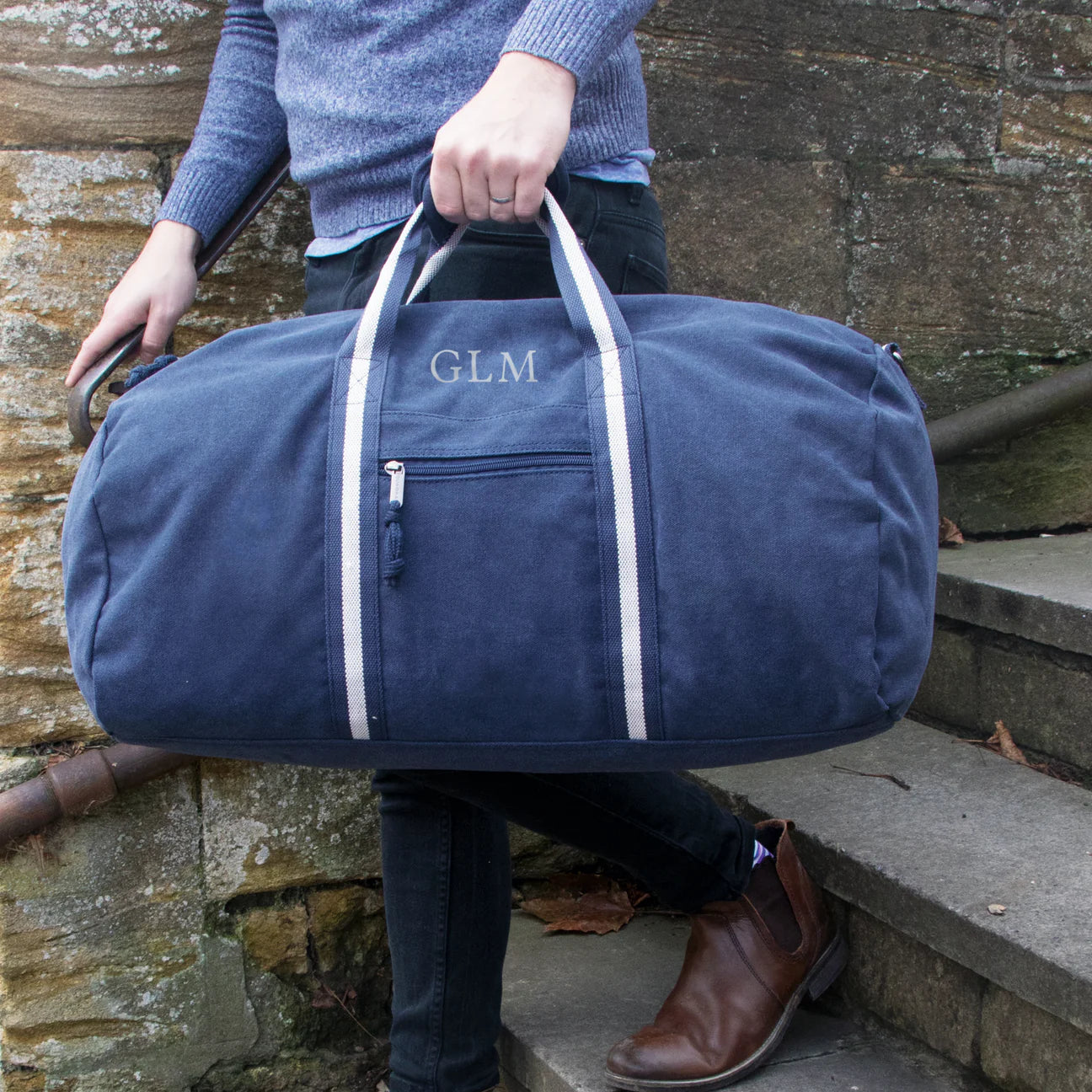Personalised Large Canvas Holdall in Navy