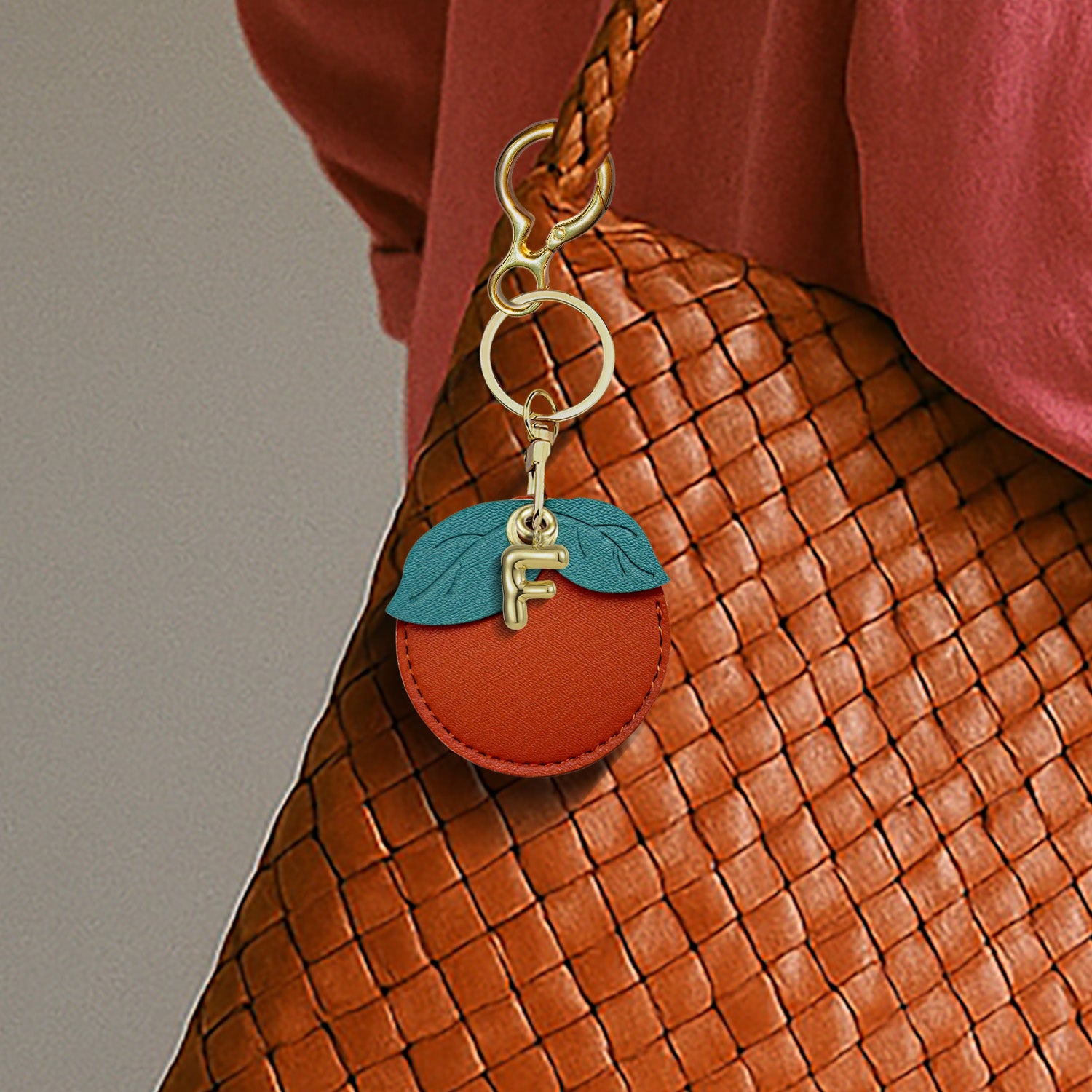 Personalised Orange Vegan Leather Bag Charm