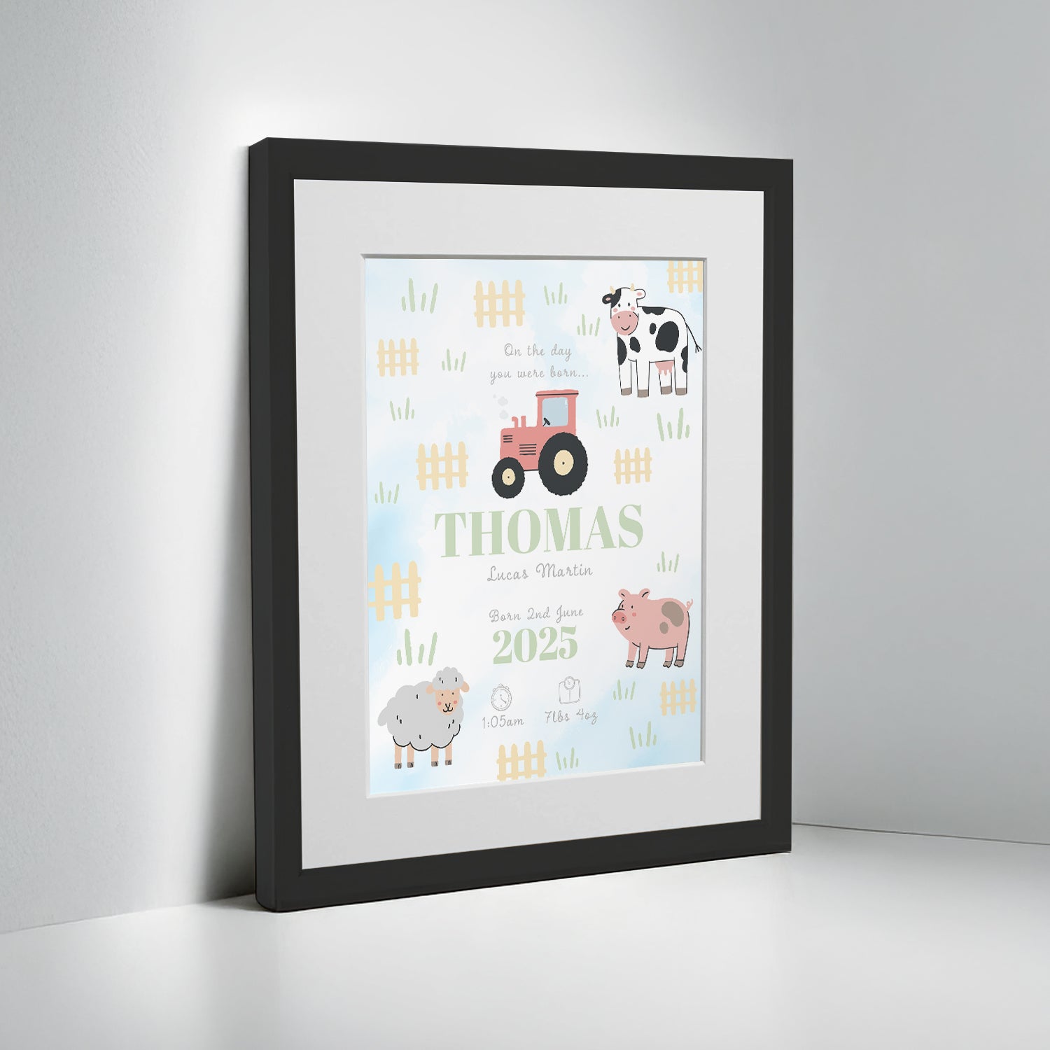 Personalised On The Day You Were Born Farmyard Framed Print
