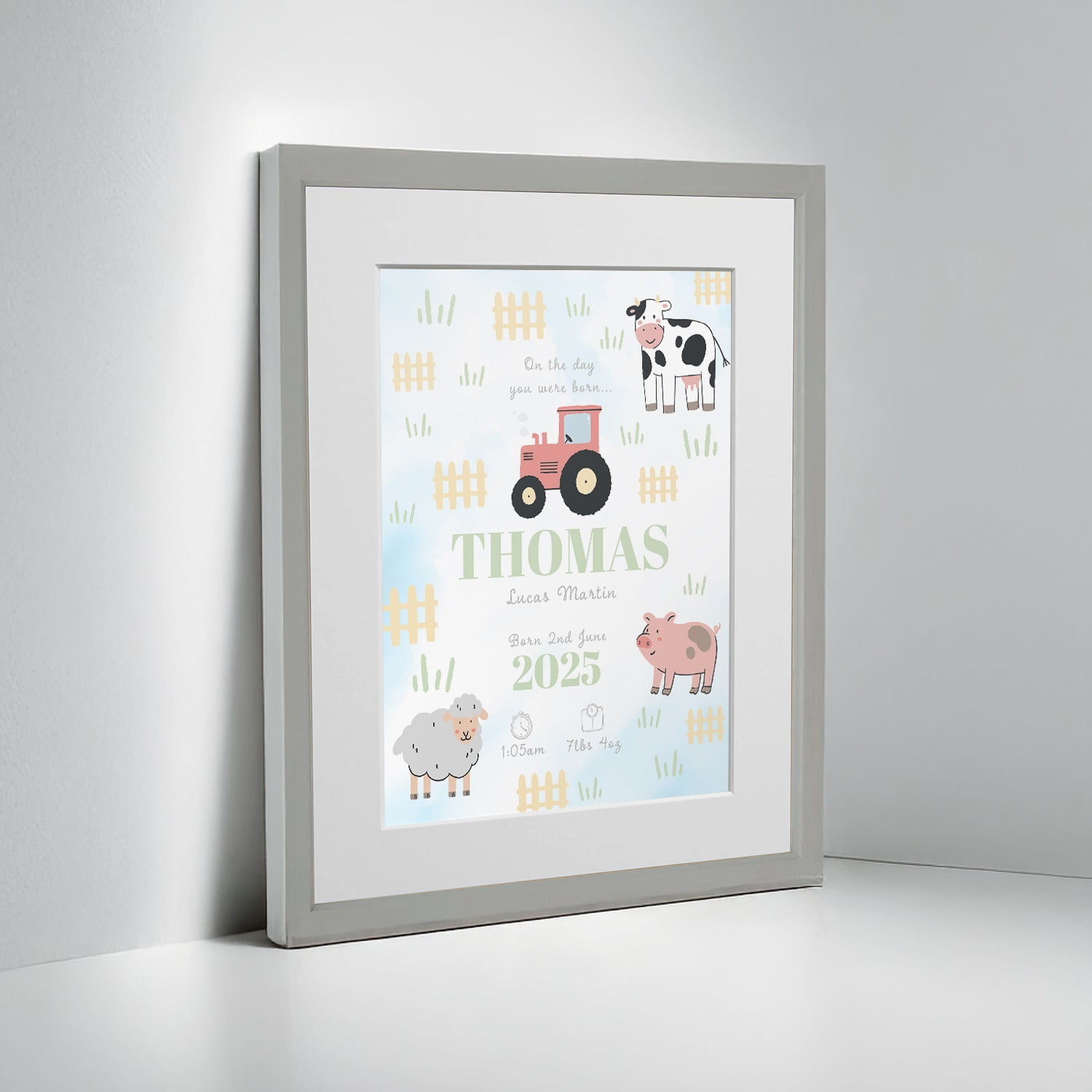 Personalised On The Day You Were Born Farmyard Framed Print