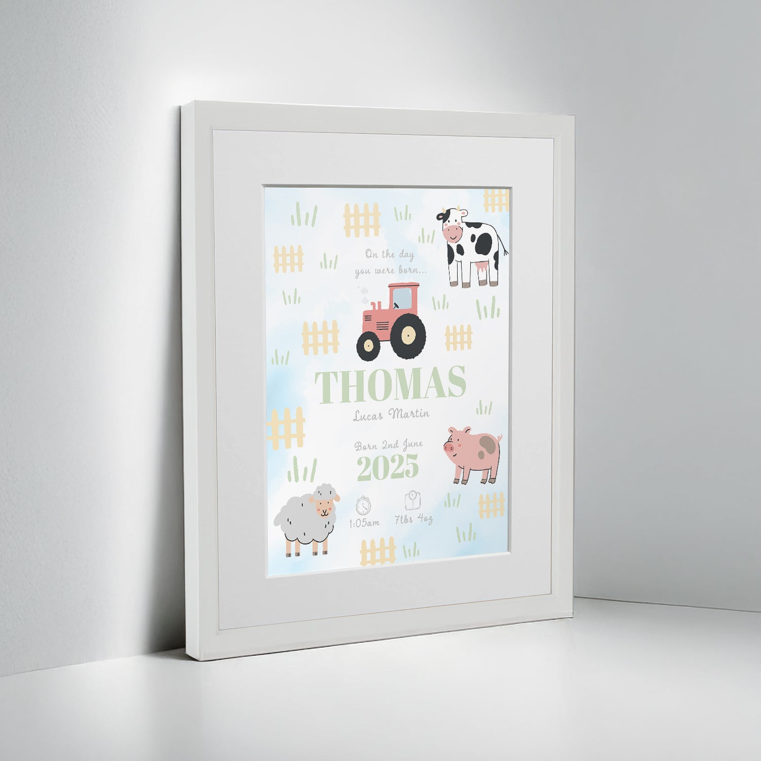 Personalised On The Day You Were Born Farmyard Framed Print