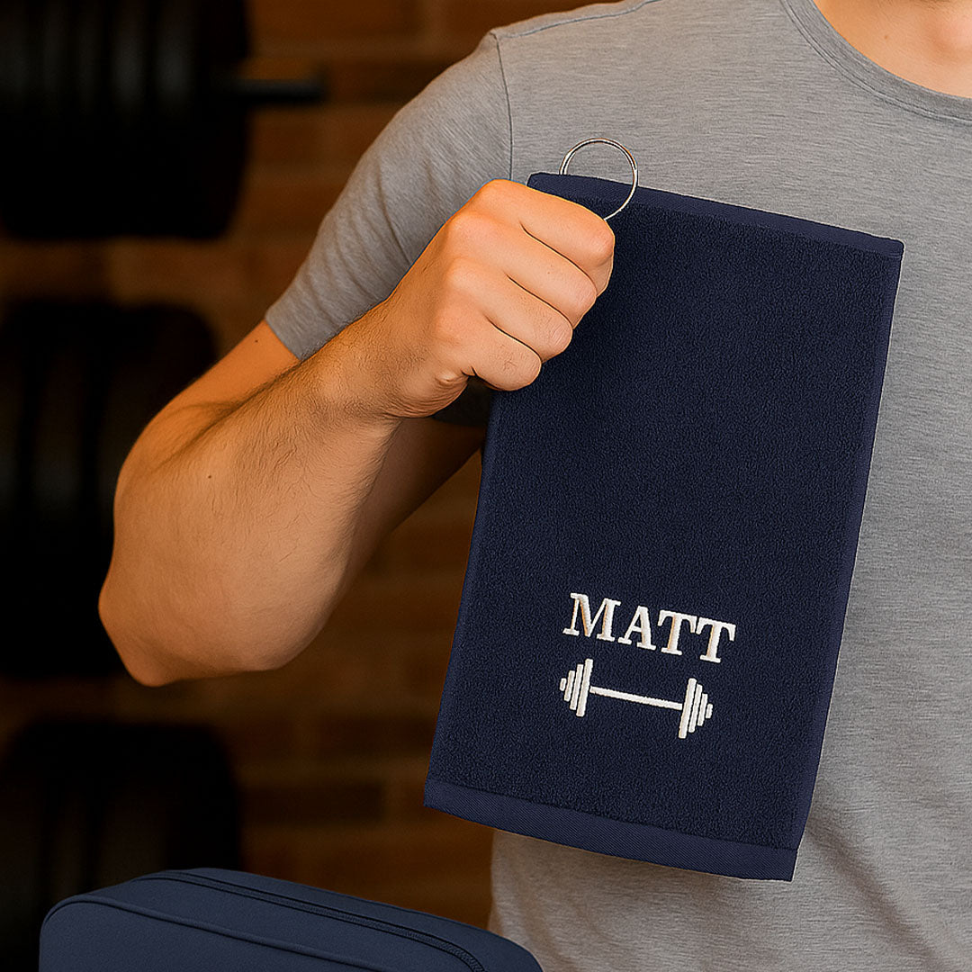 Personalised Navy Embroidered Gym Towel