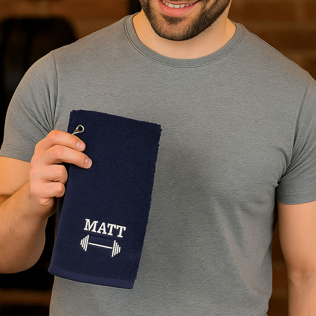 Personalised Navy Embroidered Gym Towel