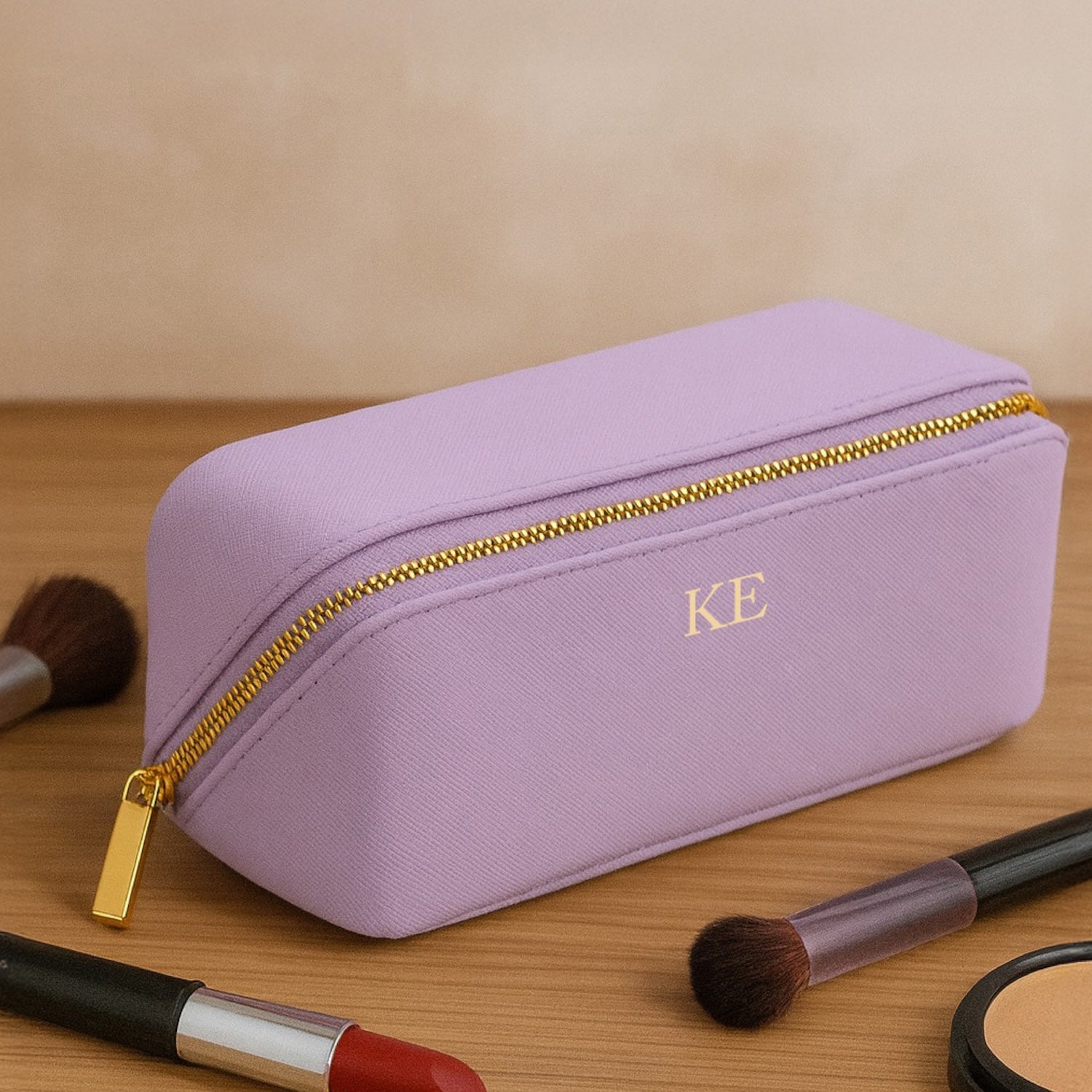 Personalised Vegan Leather Makeup Bag with Brush Set