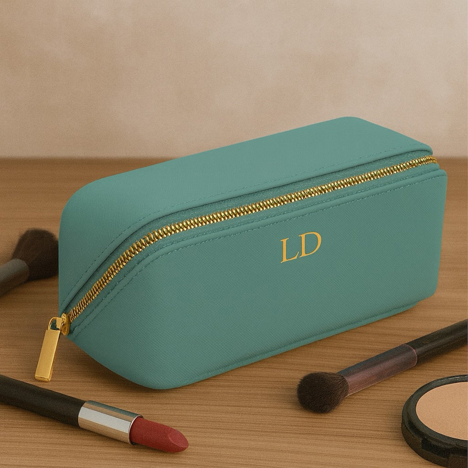 Personalised Vegan Leather Makeup Bag with Brush Set