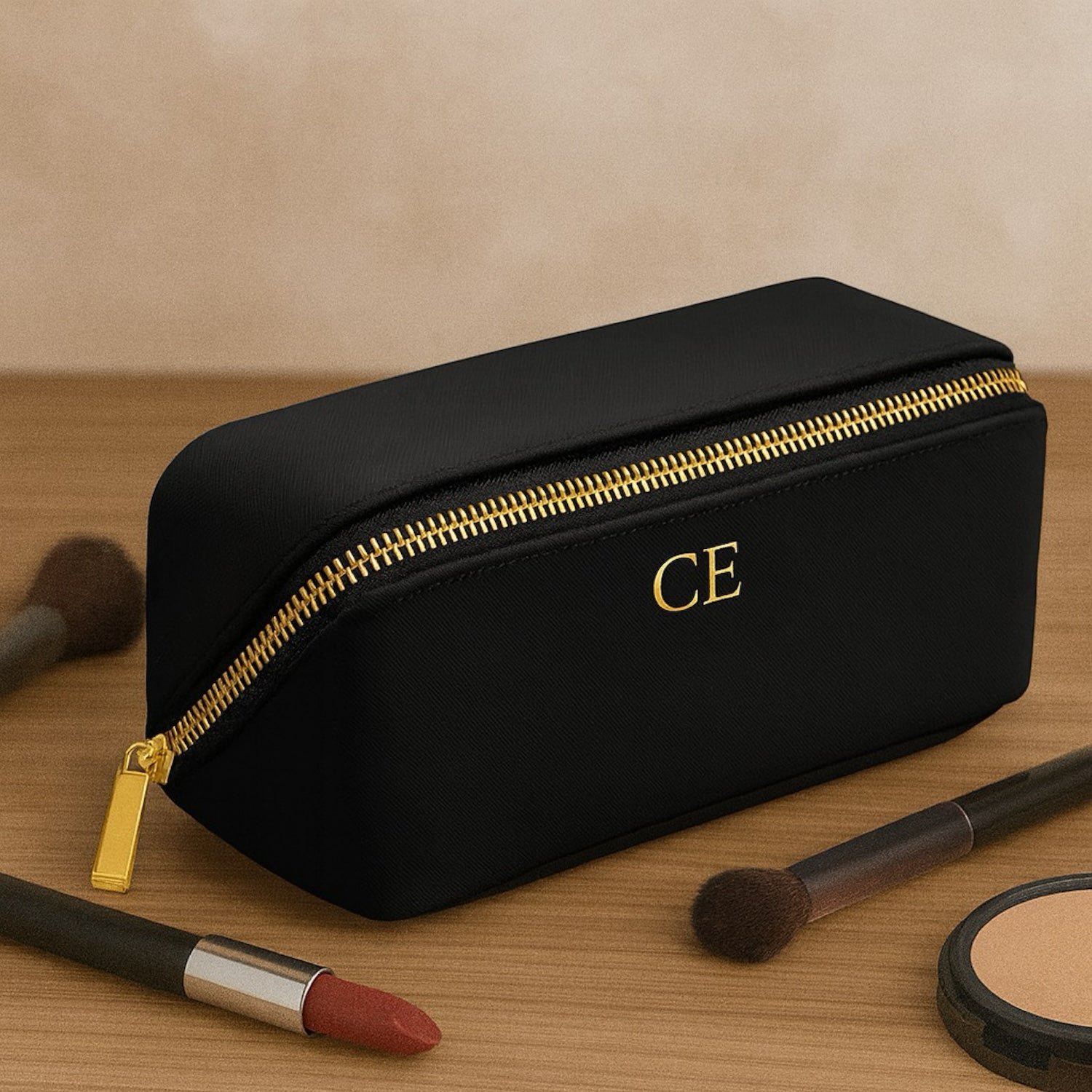 Personalised Vegan Leather Makeup Bag with Brush Set