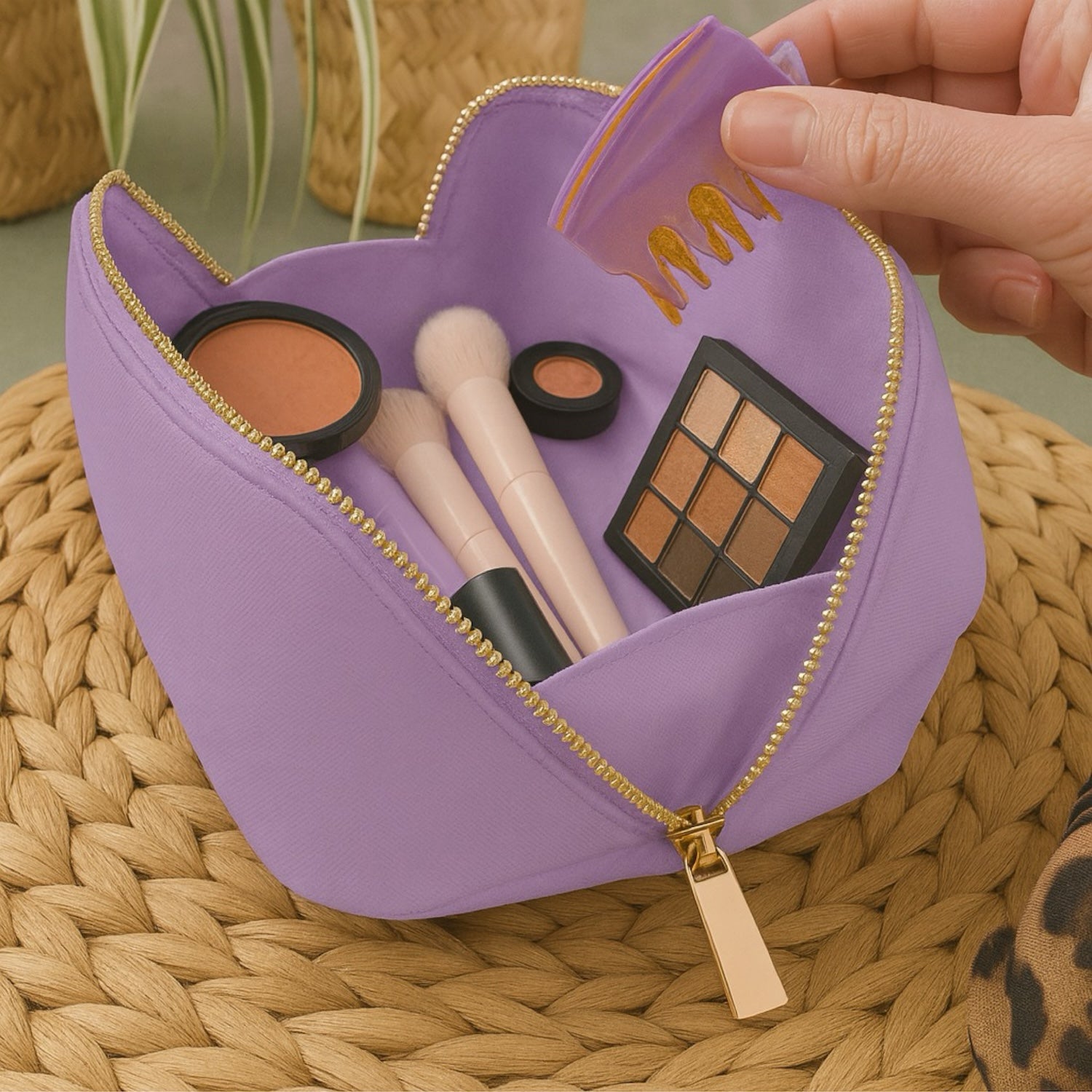 Personalised Vegan Leather Makeup Bag with Brush Set