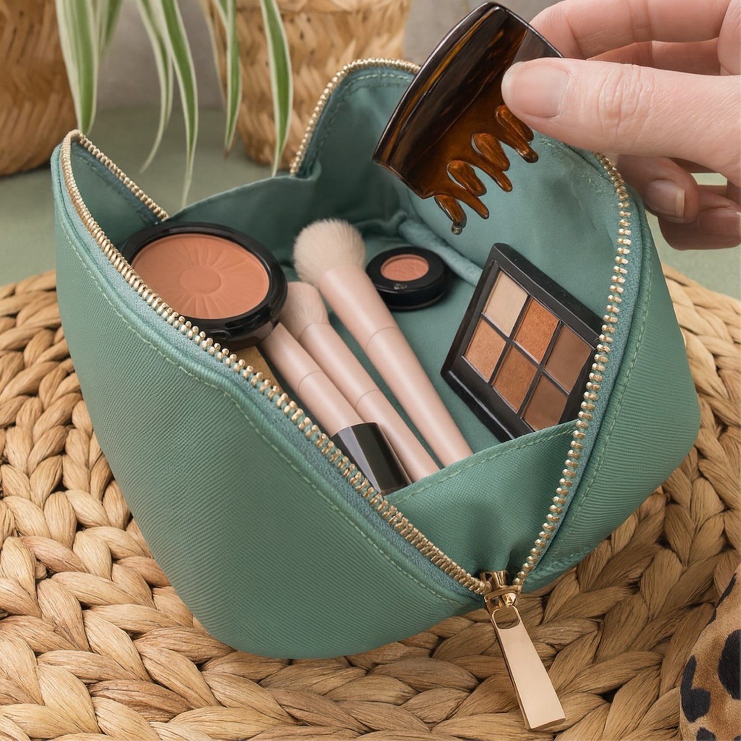 Personalised Vegan Leather Makeup Bag with Brush Set