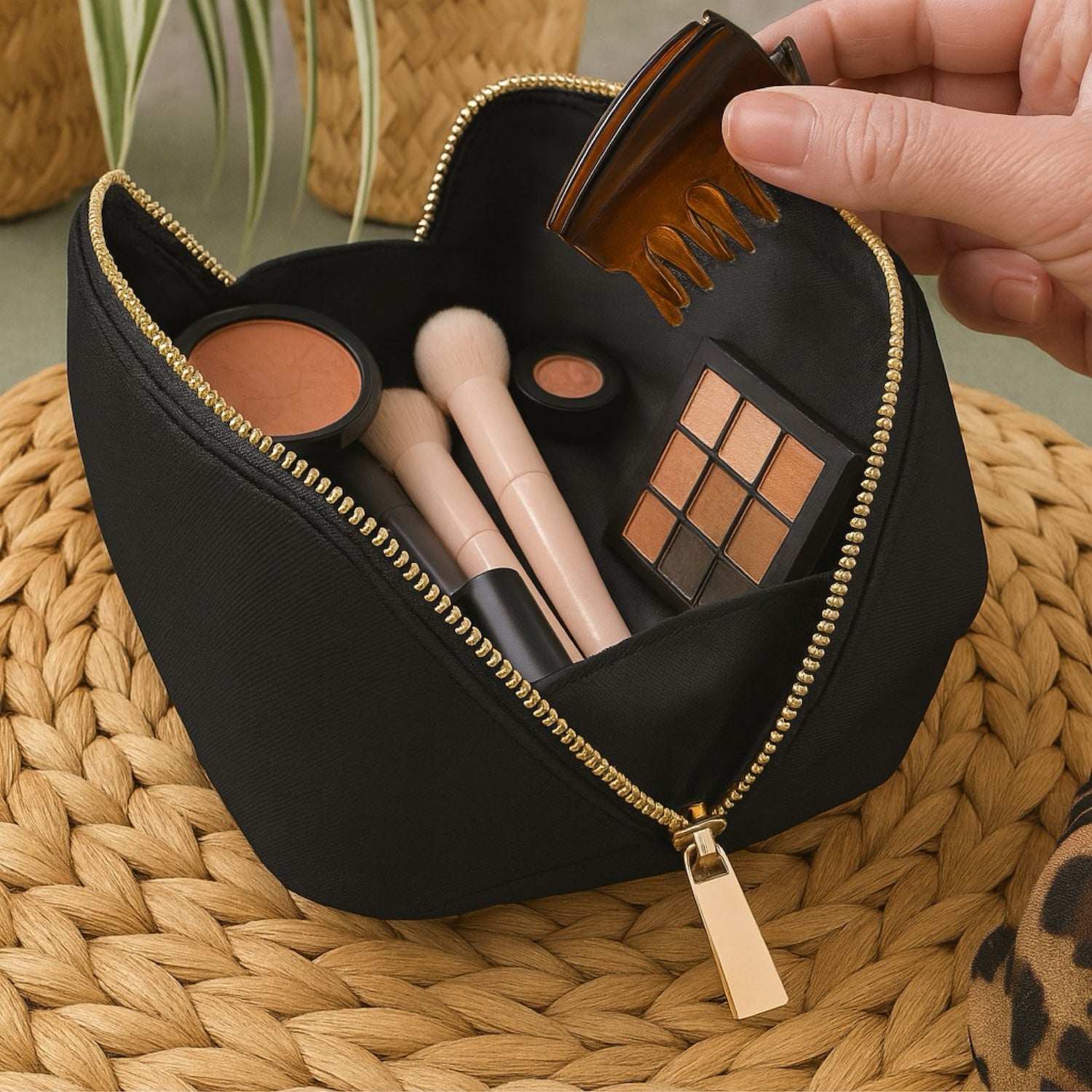 Personalised Vegan Leather Makeup Bag with Brush Set