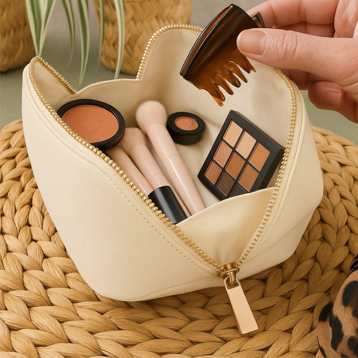 Personalised Vegan Leather Makeup Bag with Brush Set