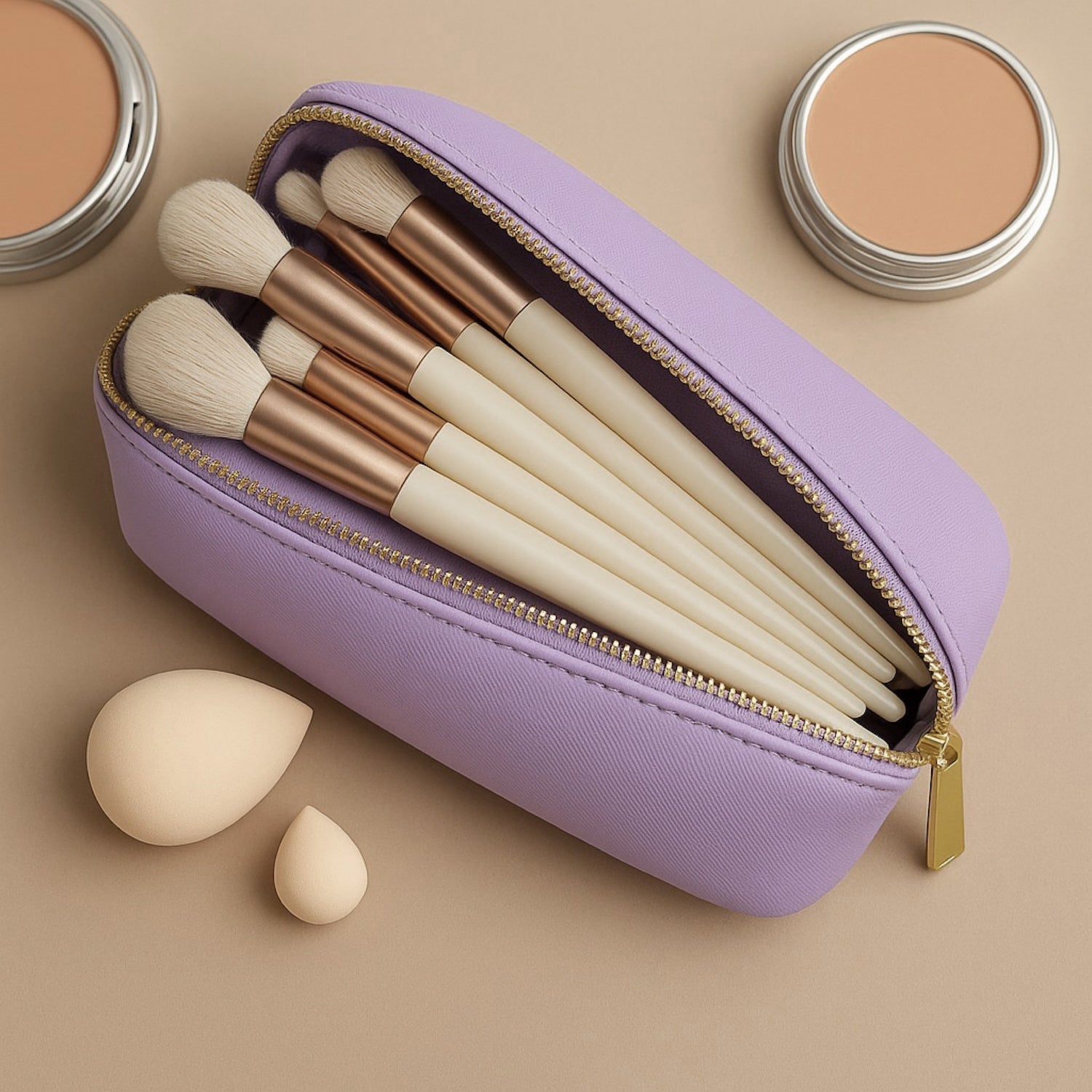 Personalised Vegan Leather Makeup Bag with Brush Set