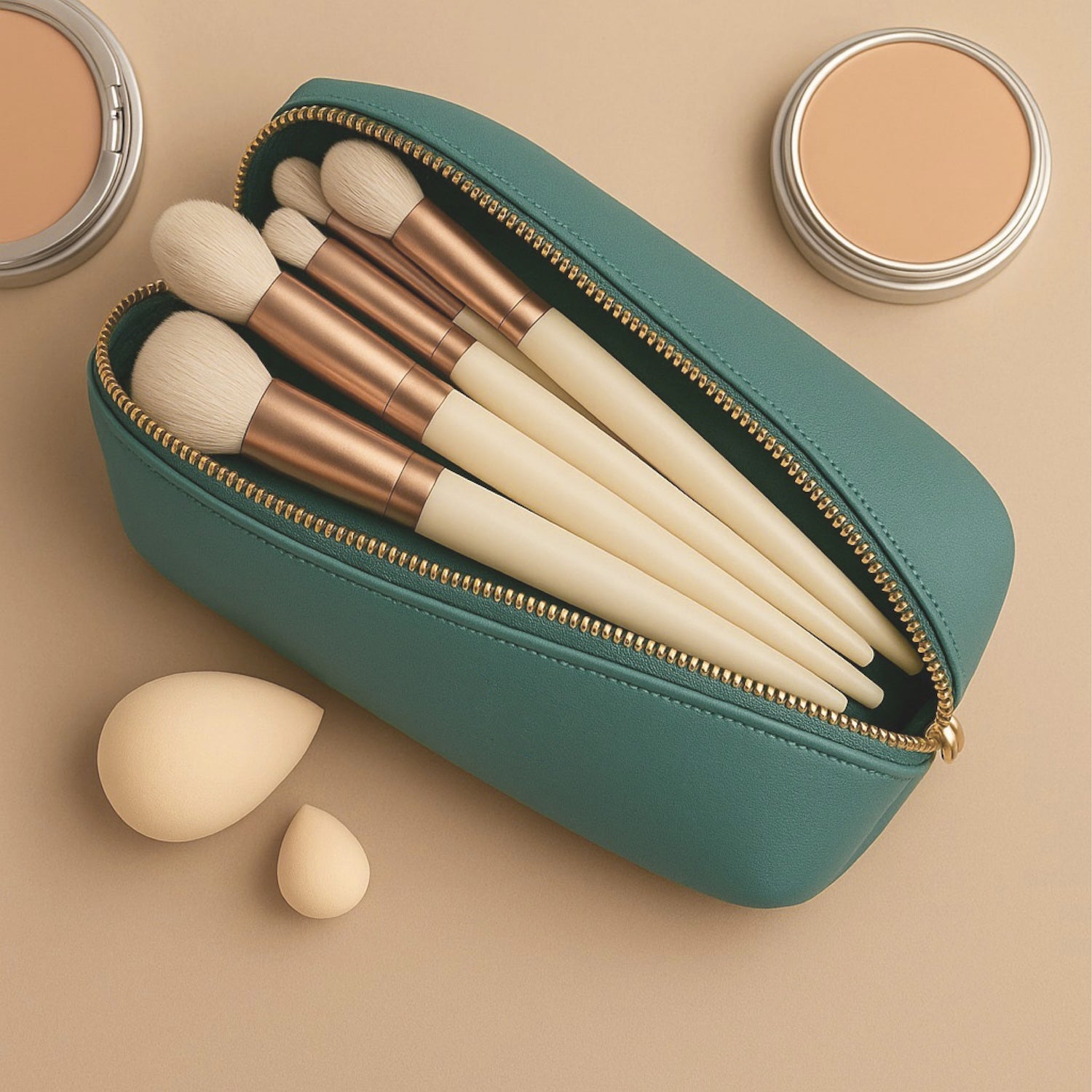 Personalised Vegan Leather Makeup Bag with Brush Set