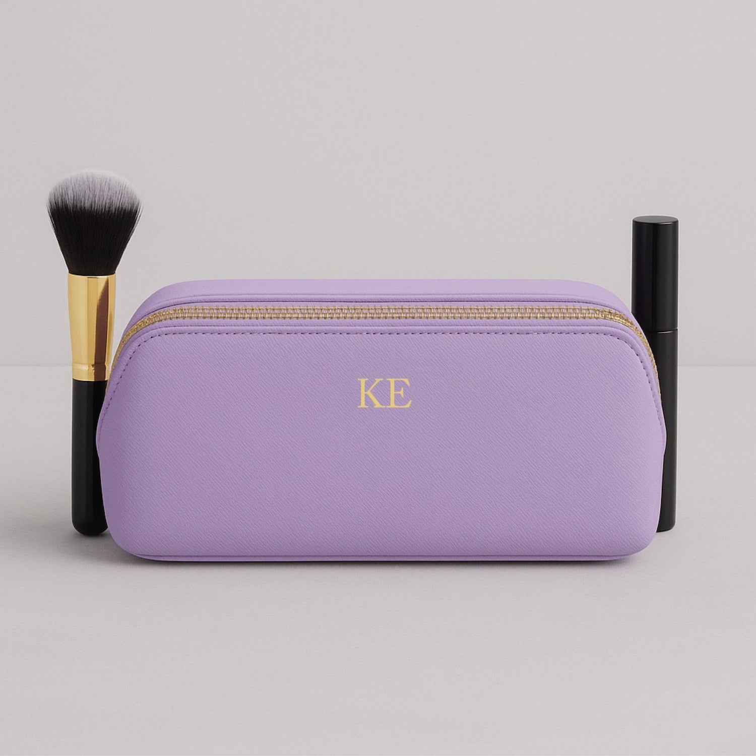 Personalised Vegan Leather Makeup Bag with Brush Set