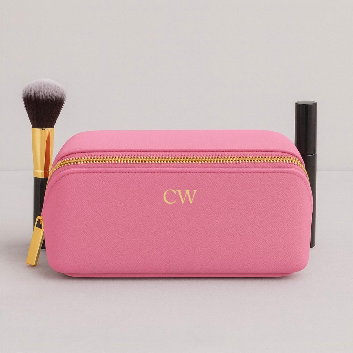 Personalised Vegan Leather Makeup Bag with Brush Set
