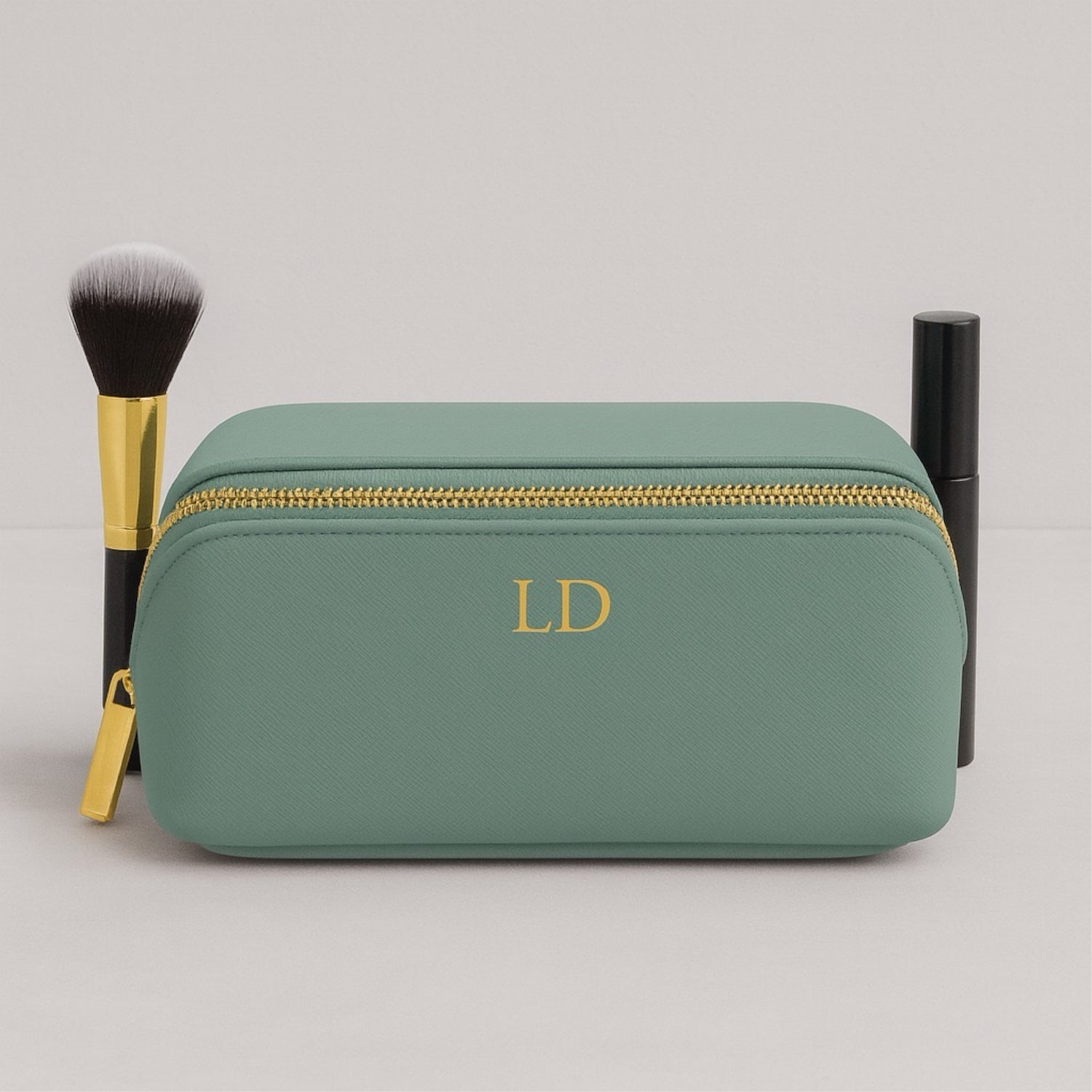 Personalised Vegan Leather Makeup Bag with Brush Set