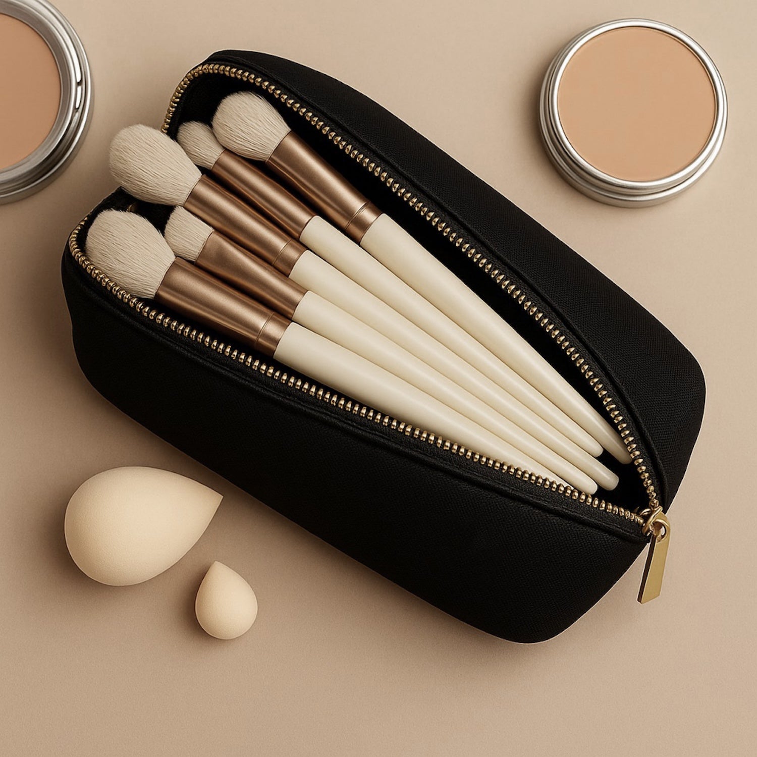 Personalised Vegan Leather Makeup Bag with Brush Set