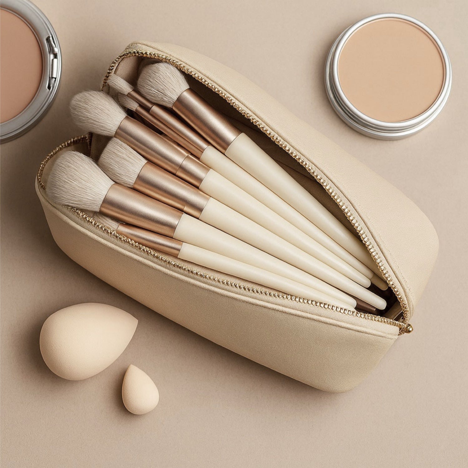 Personalised Vegan Leather Makeup Bag with Brush Set