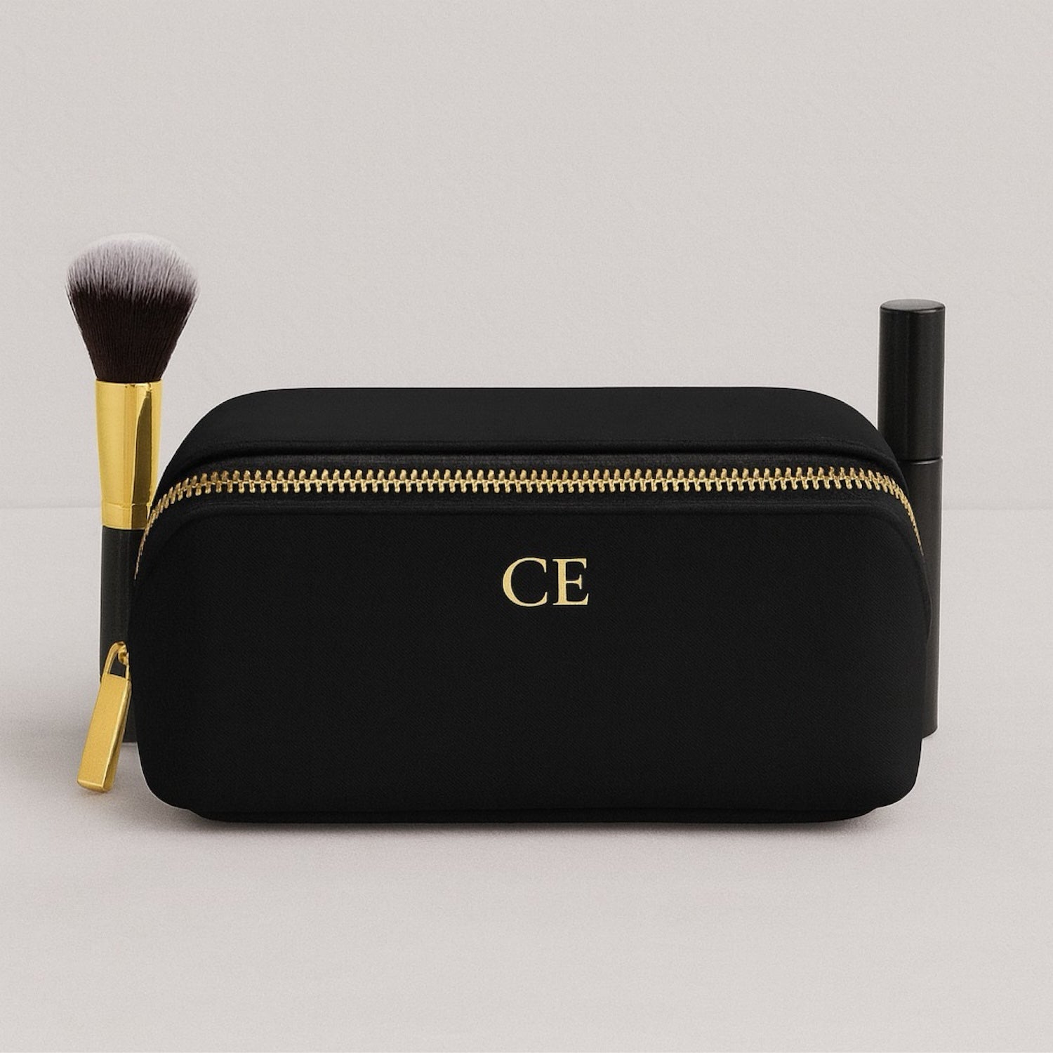 Personalised Vegan Leather Makeup Bag with Brush Set