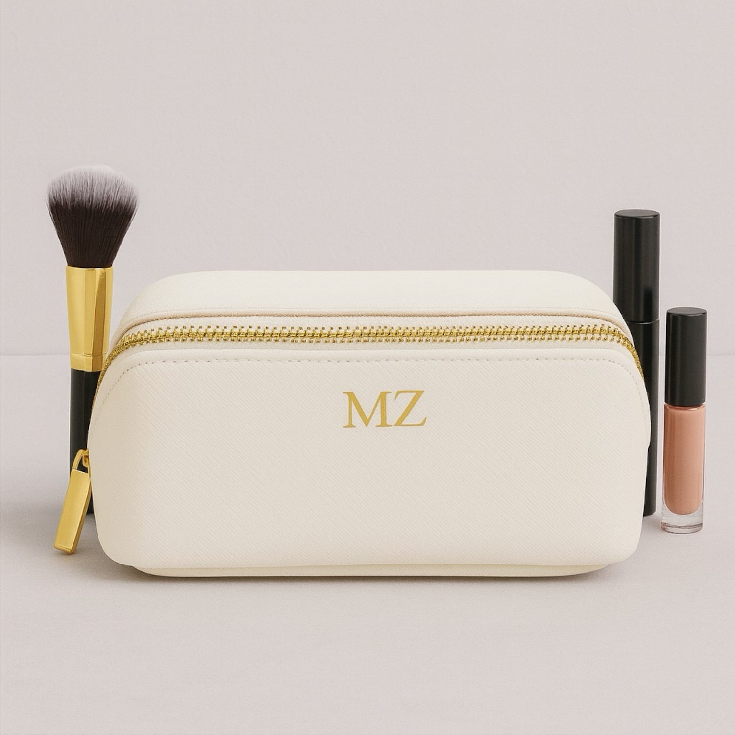 Personalised Vegan Leather Makeup Bag with Brush Set