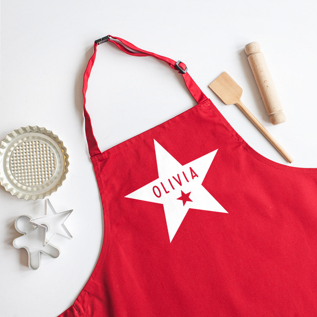 Personalised Child's Star Apron 7-10 Years in Red