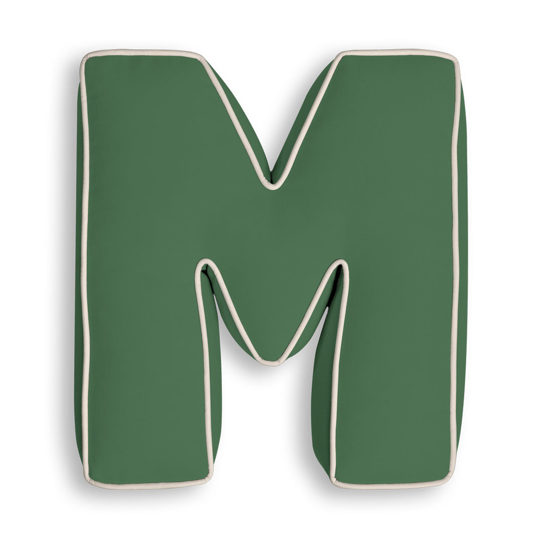 Personalised Letter Cushion 'M' in Forest Green