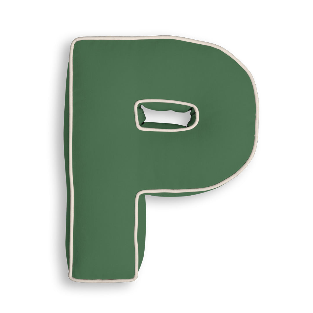 Personalised Letter Cushion 'P' in Forest Green
