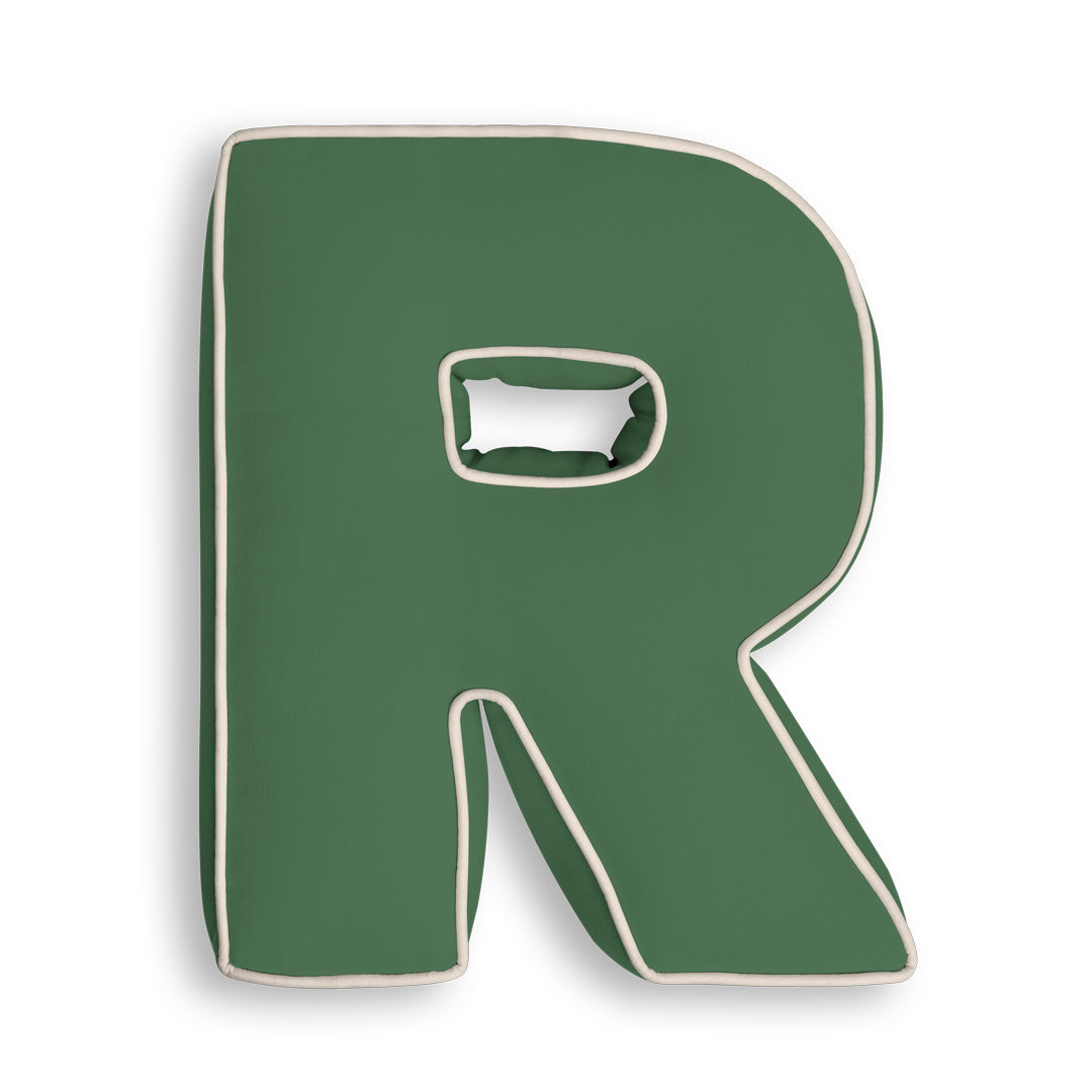 Personalised Letter Cushion 'R' in Forest Green
