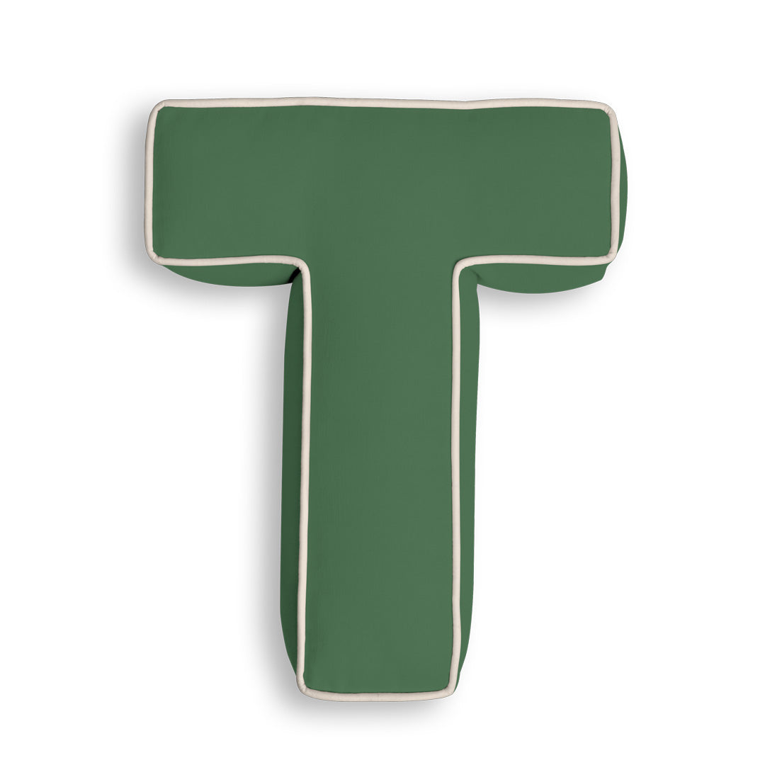 Personalised Letter Cushion 'T' in Forest Green