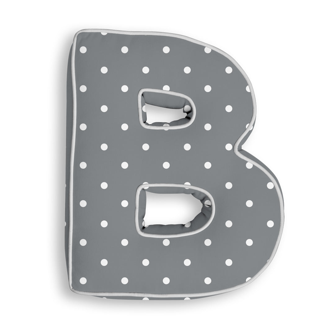 Personalised Letter Cushion 'B' in Grey Polka Dot