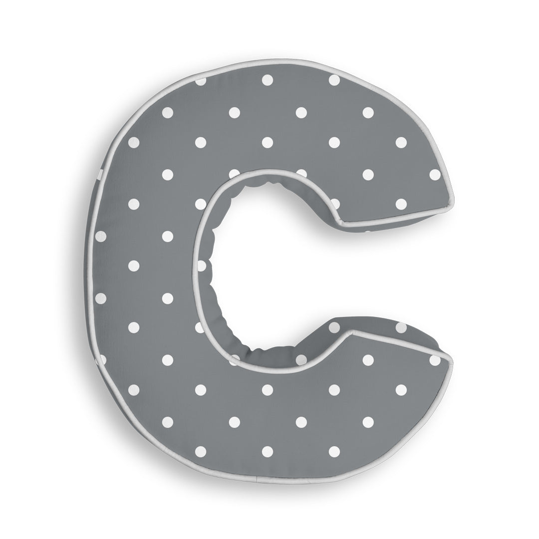 Personalised Letter Cushion 'C' in Grey Polka Dot