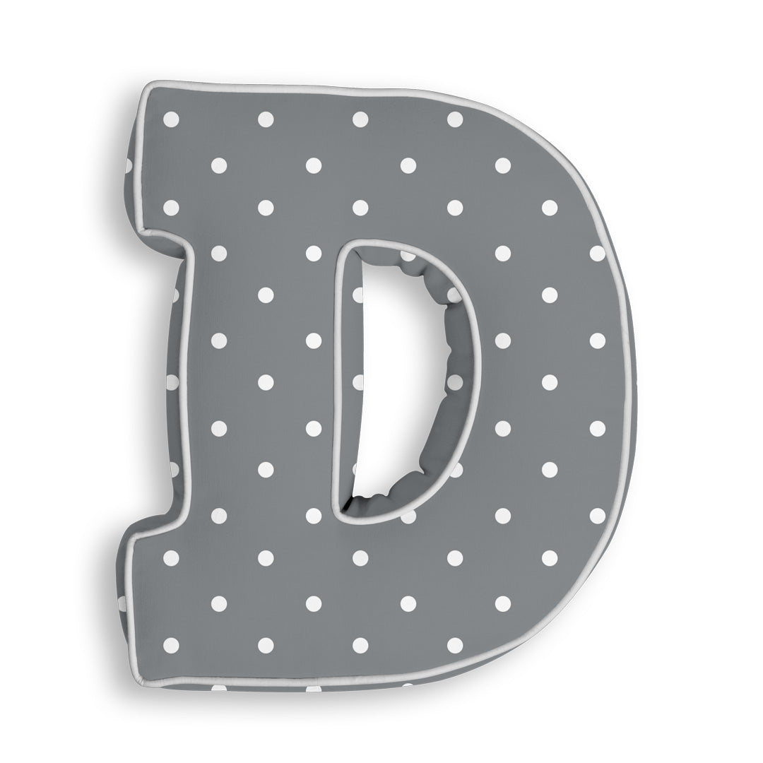 Personalised Letter Cushion 'D' in Grey Polka Dot