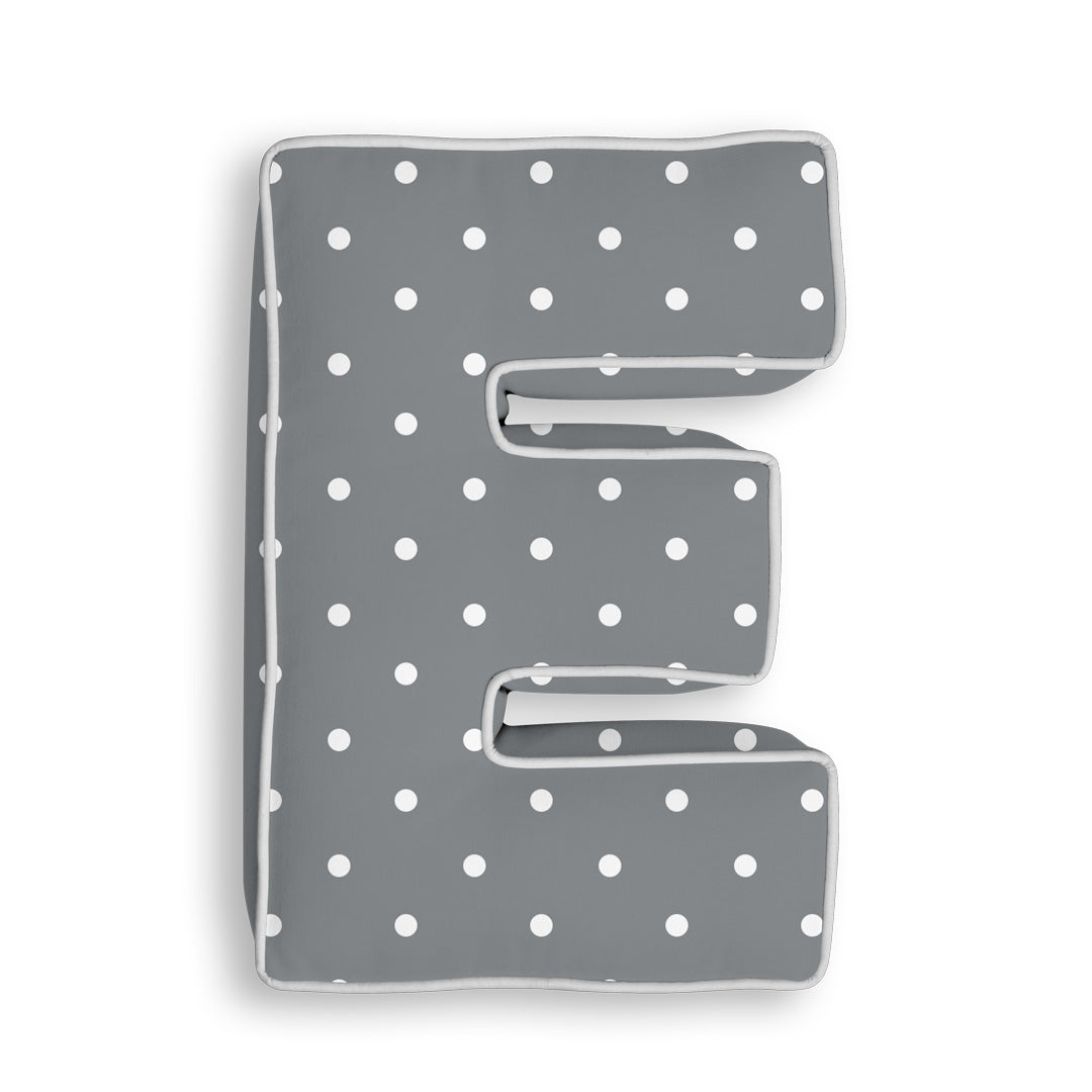 Personalised Letter Cushion 'E' in Grey Polka Dot