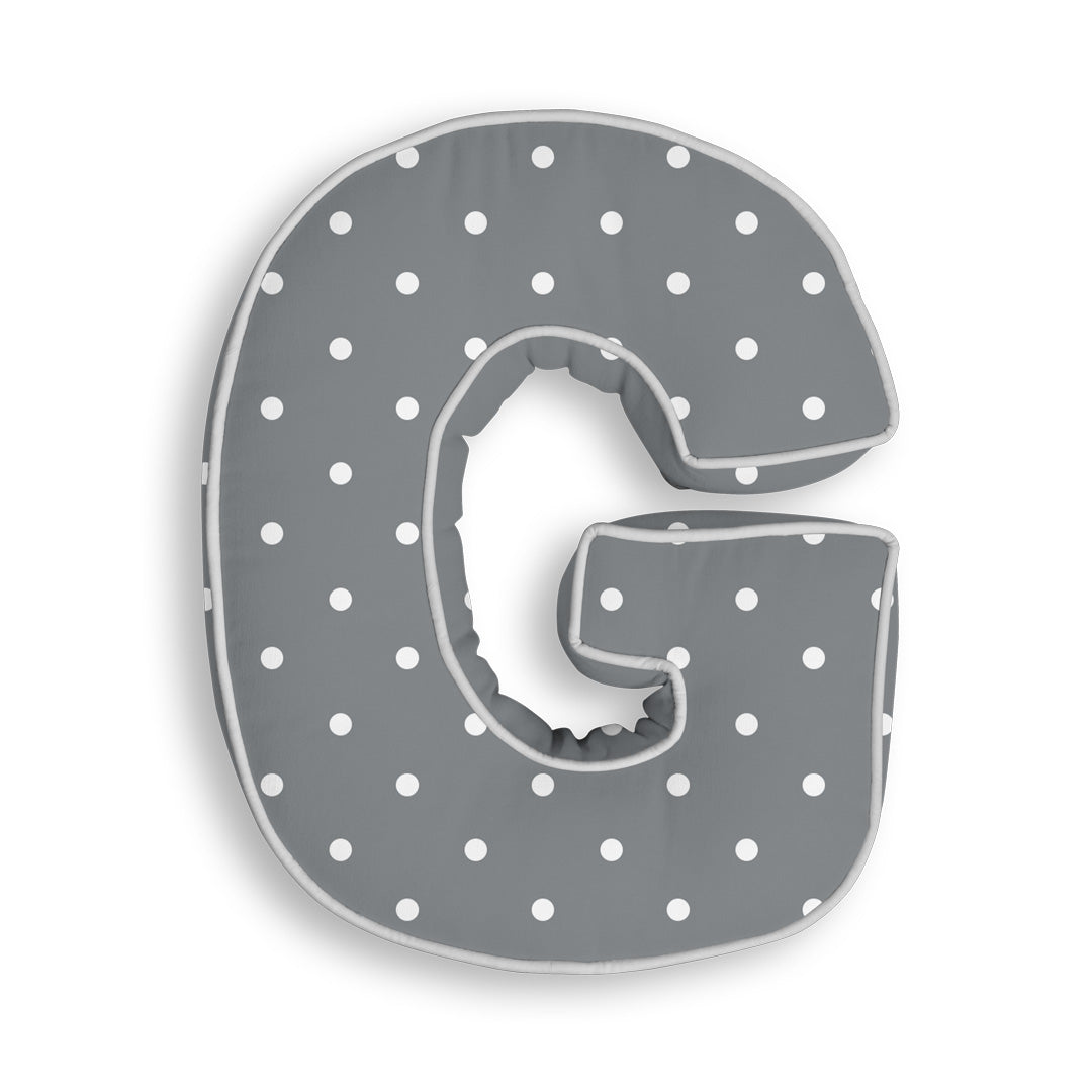Personalised Letter Cushion 'G' in Grey Polka Dot