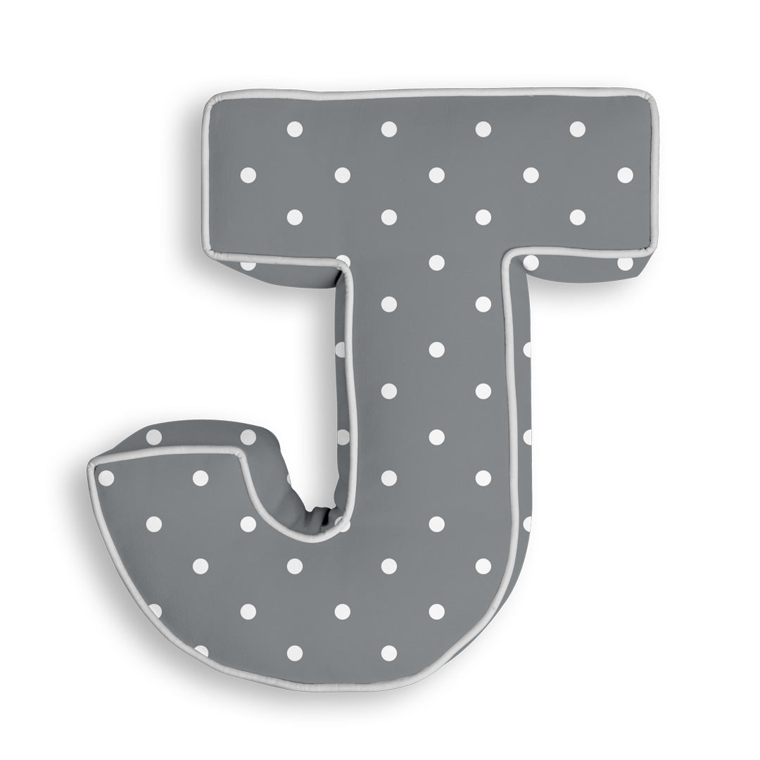 Personalised Letter Cushion 'J' in Grey Polka Dot