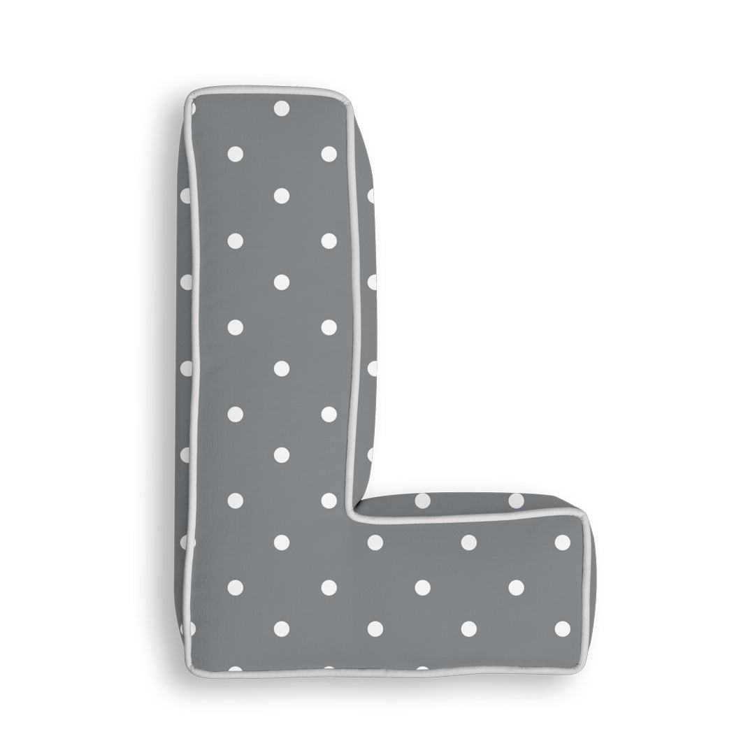 Personalised Letter Cushion 'L' in Grey Polka Dot