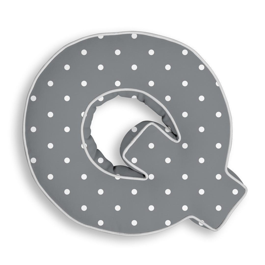Personalised Letter Cushion 'Q' in Grey Polka Dot