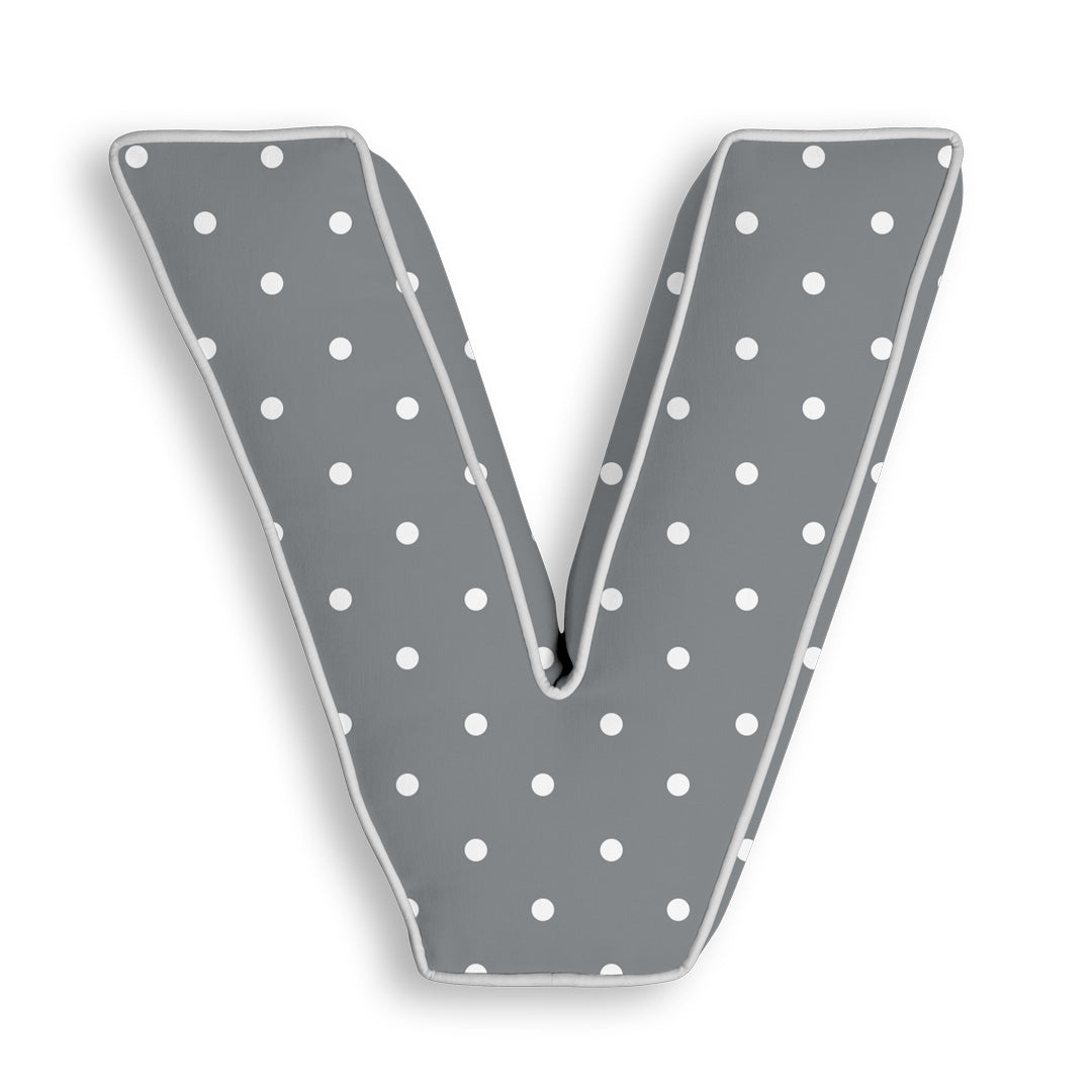 Personalised Letter Cushion 'V' in Grey Polka Dot