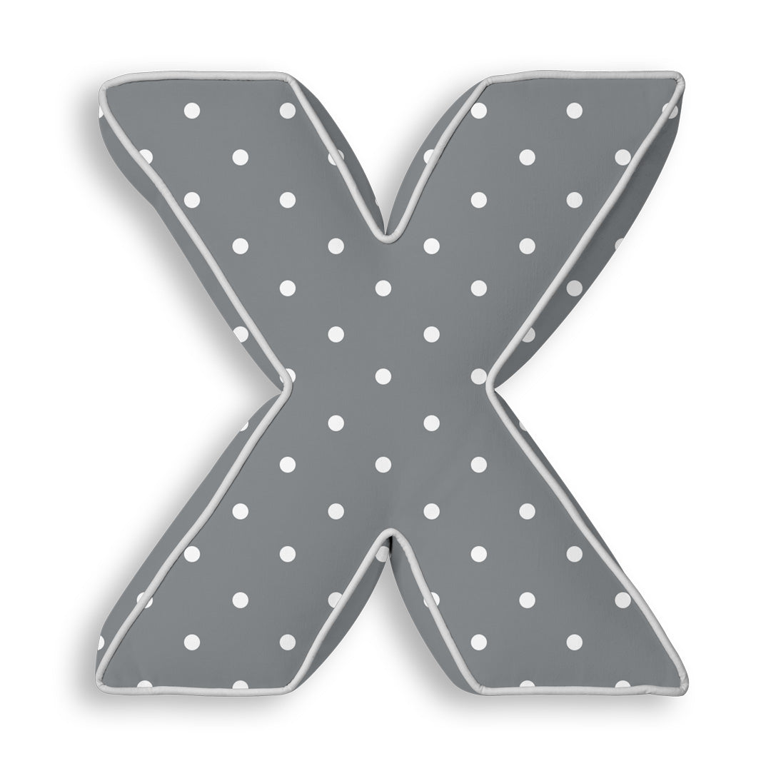 Personalised Letter Cushion 'X' in Grey Polka Dot