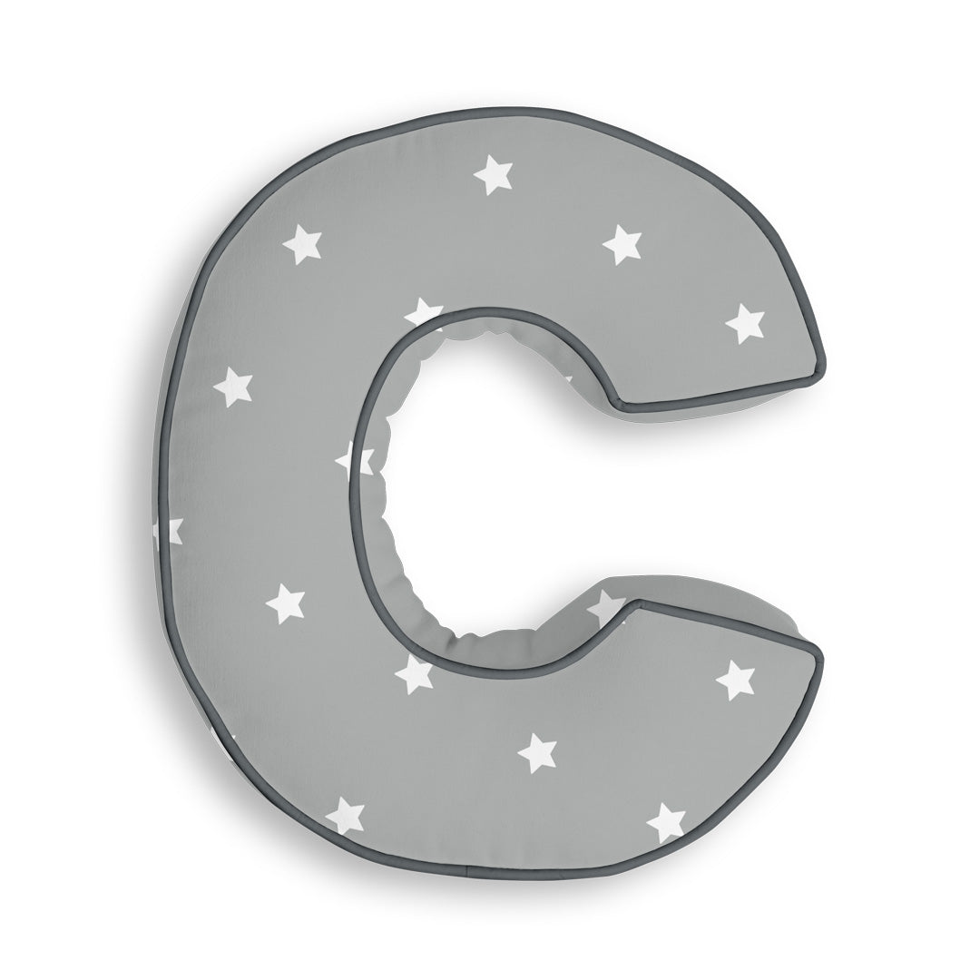 Personalised Letter Cushion 'C' in Grey Stars