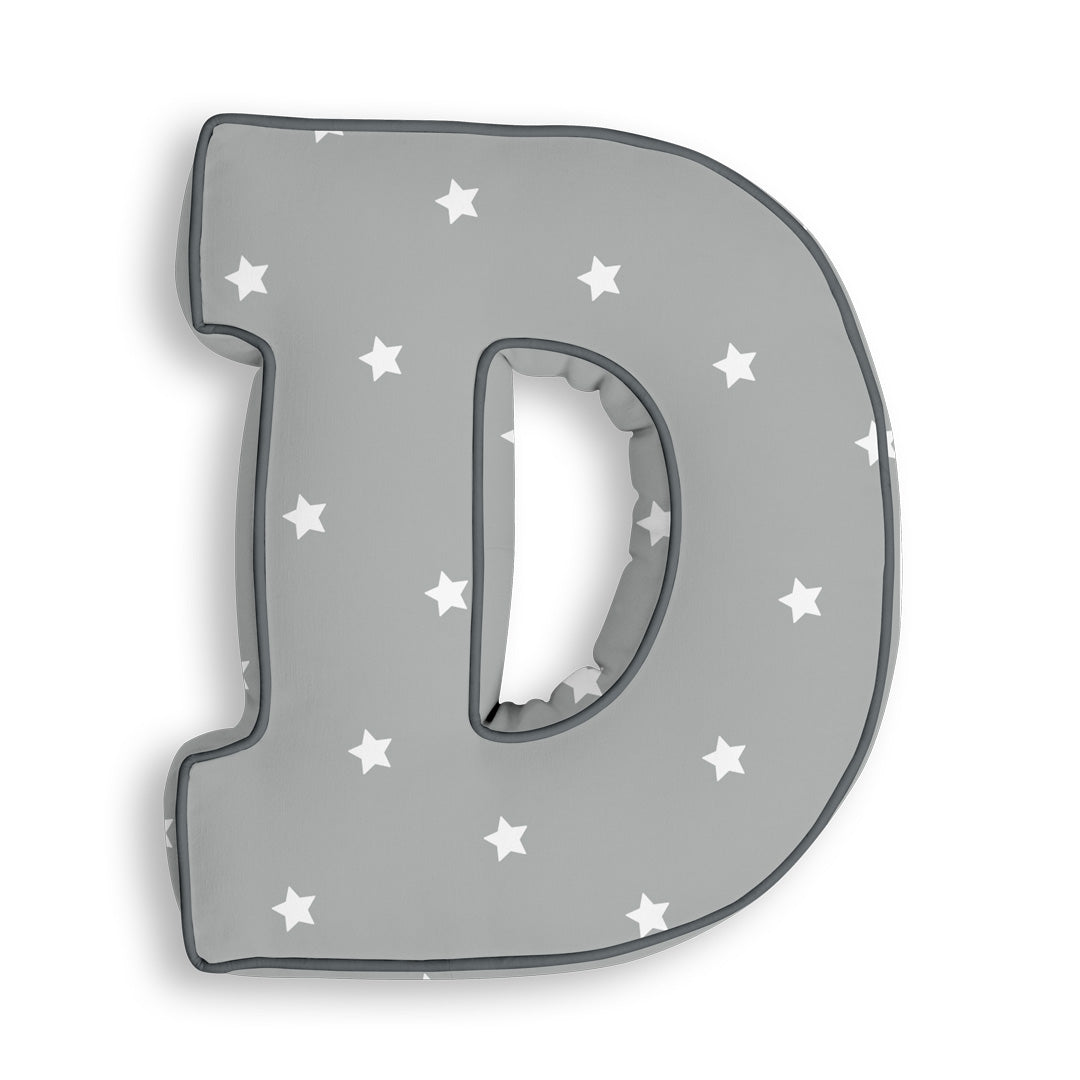 Personalised Letter Cushion 'D' in Grey Stars