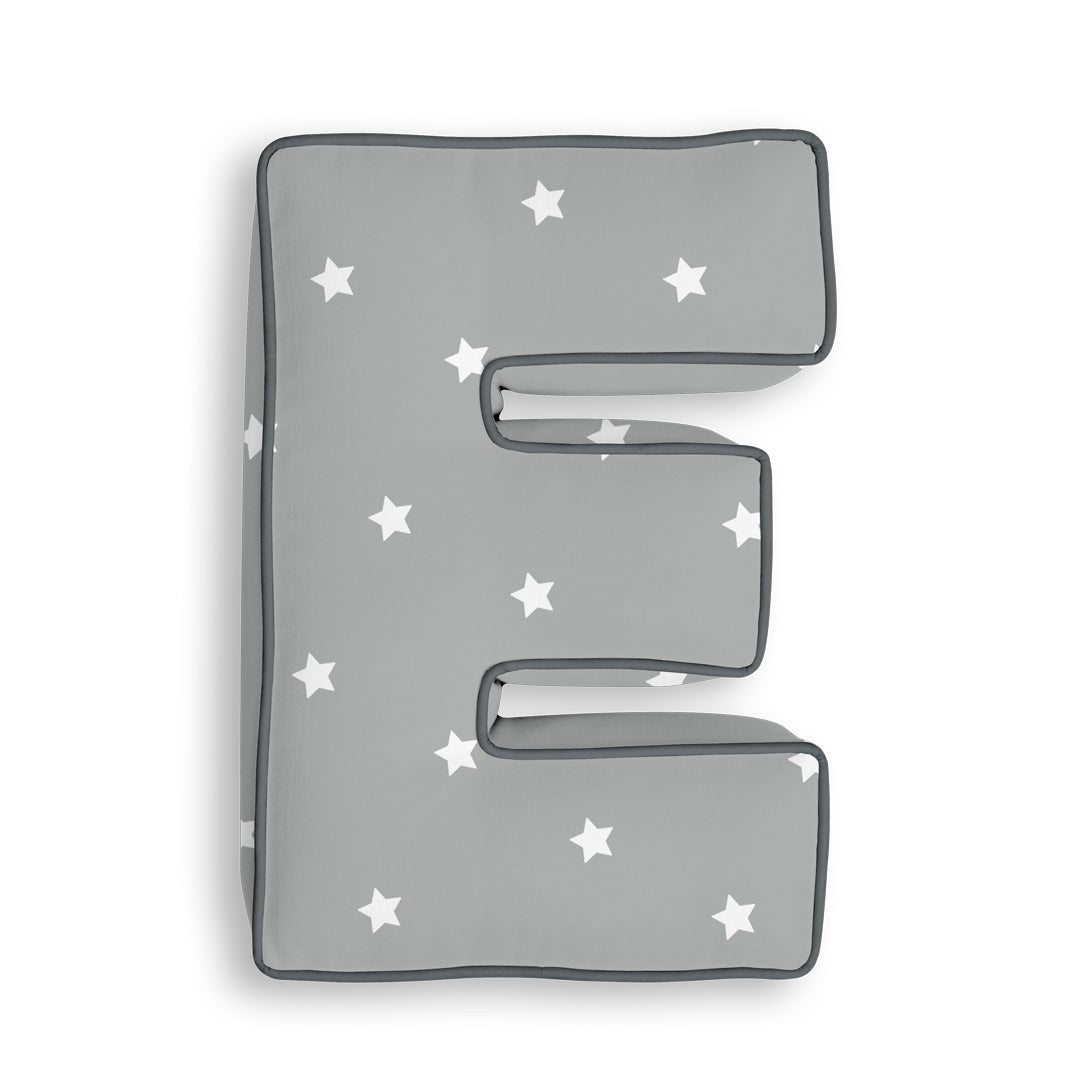 Personalised Letter Cushion 'E' in Grey Stars