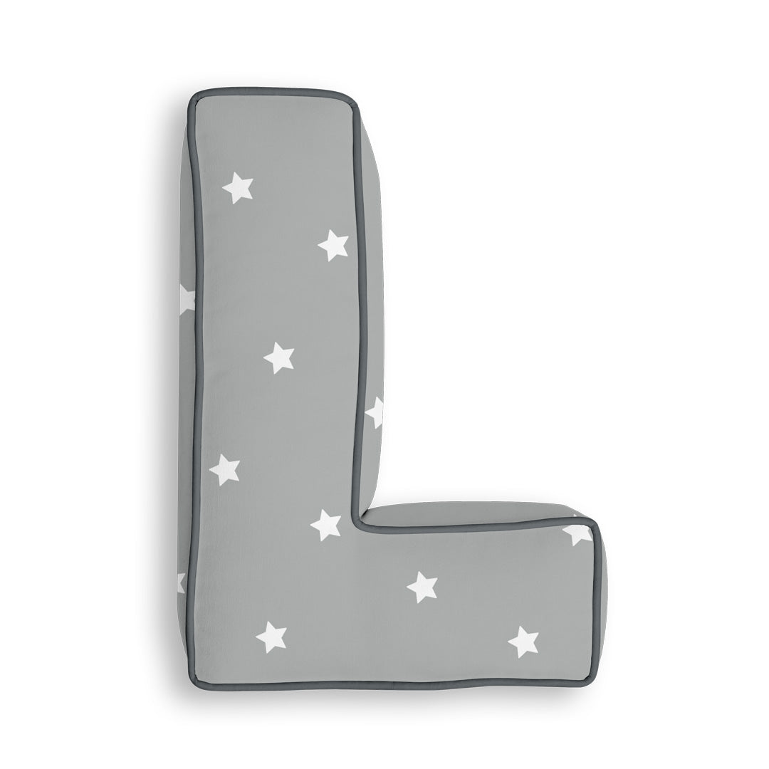 Personalised Letter Cushion 'L' in Grey Stars
