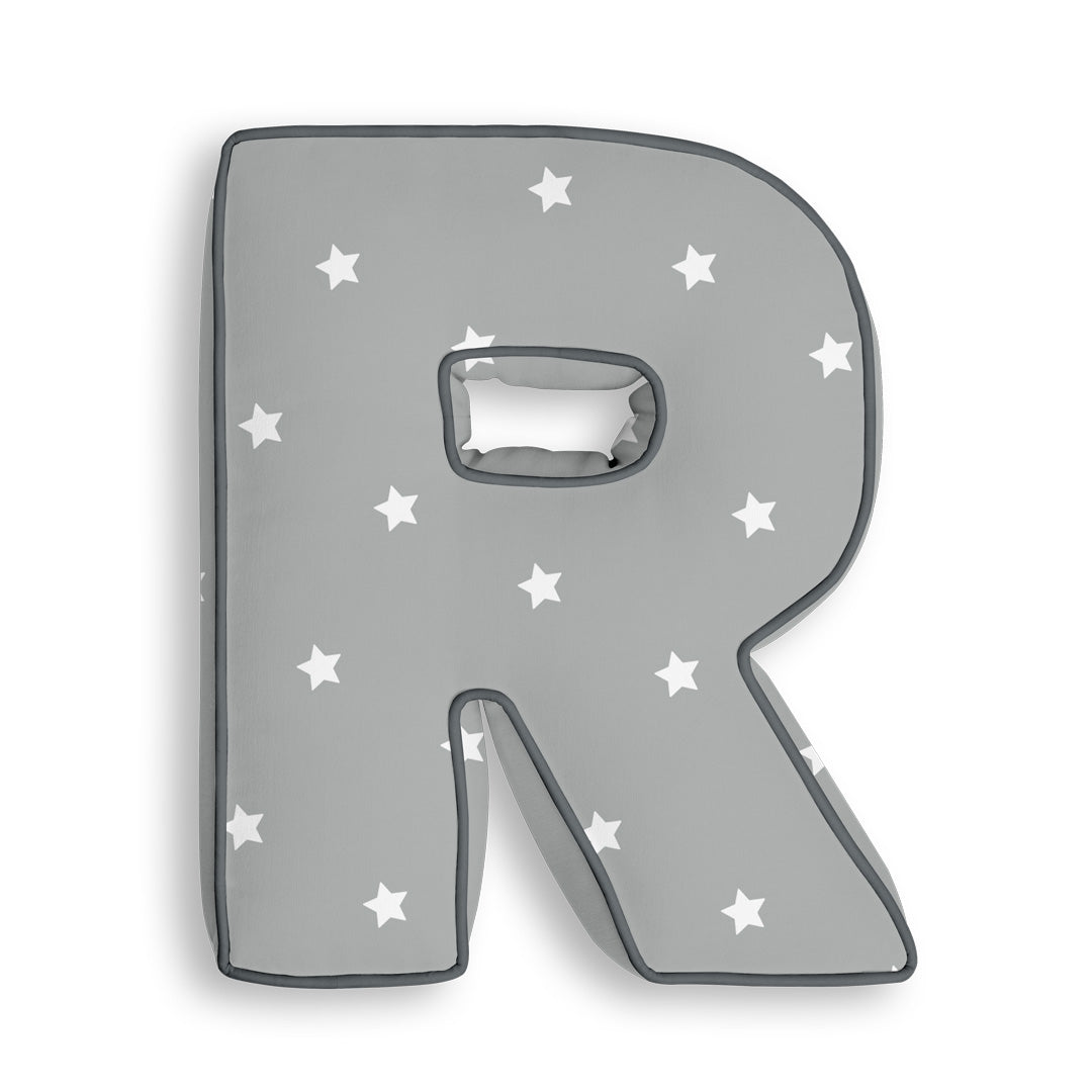 Personalised Letter Cushion 'R' in Grey Stars