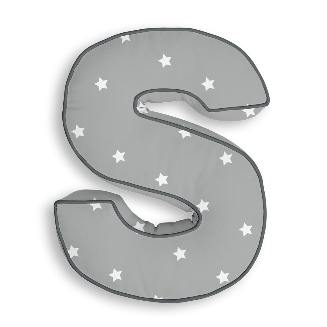 Personalised Letter Cushion 'S' in Grey Stars