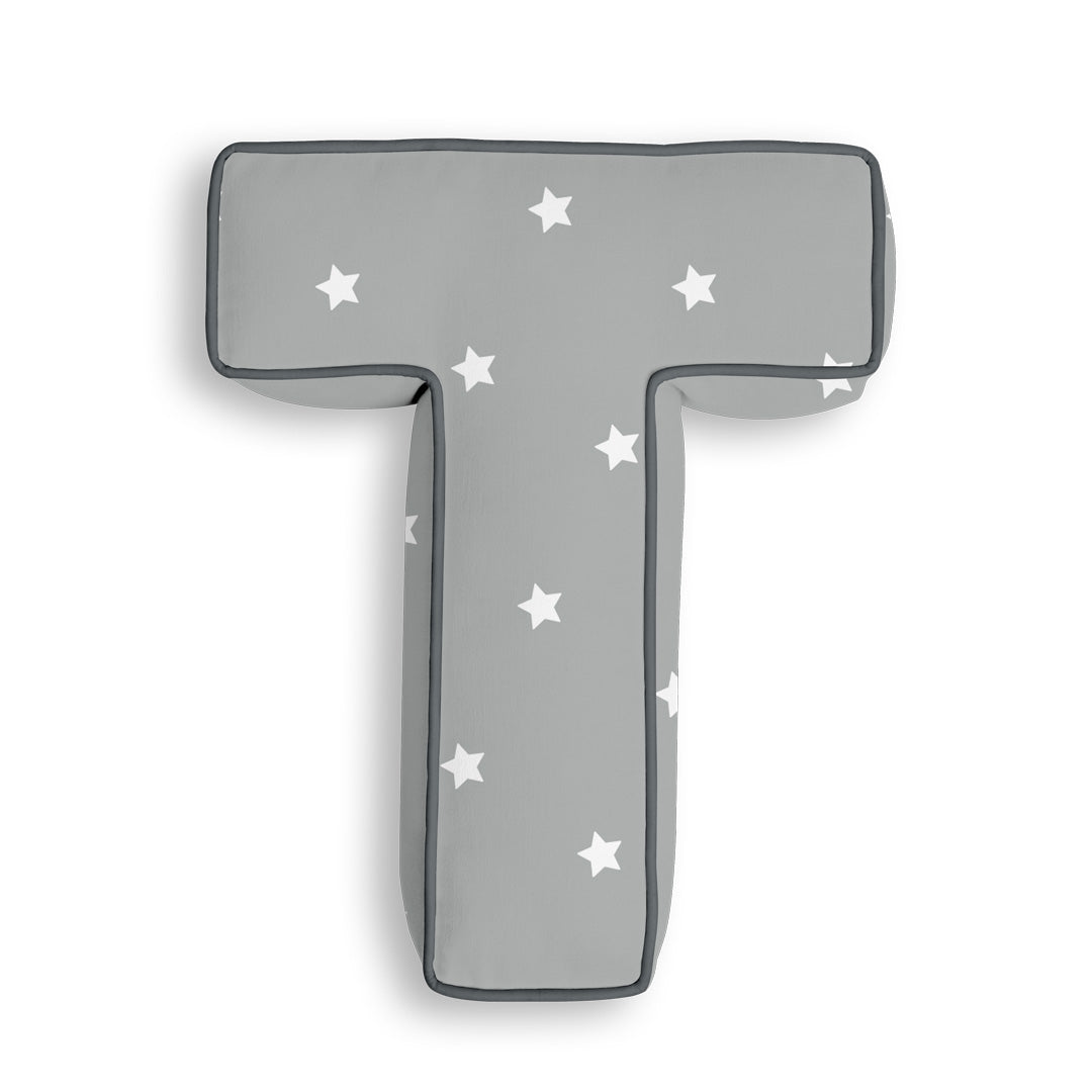 Personalised Letter Cushion 'T' in Grey Stars