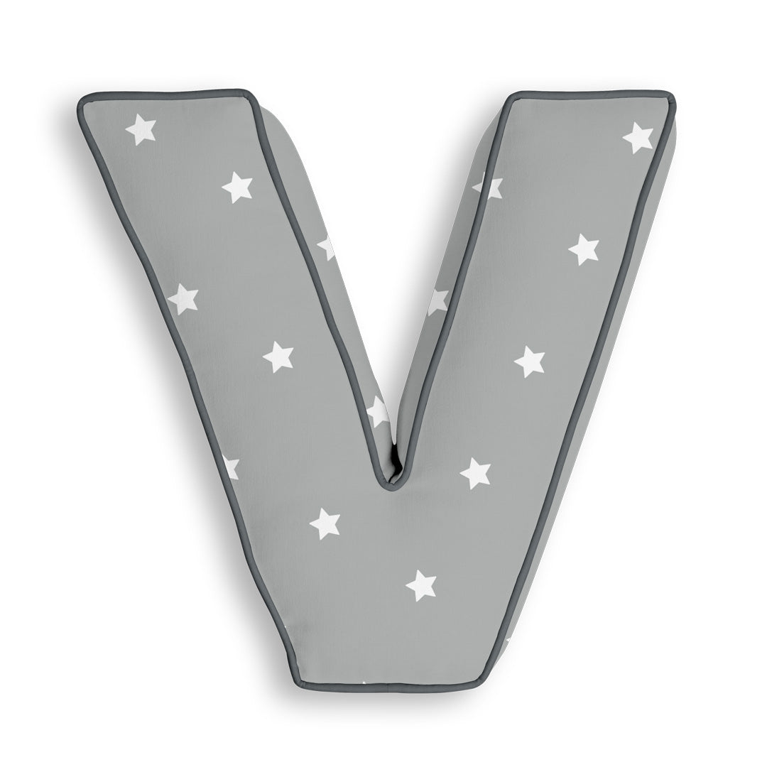 Personalised Letter Cushion 'V' in Grey Stars