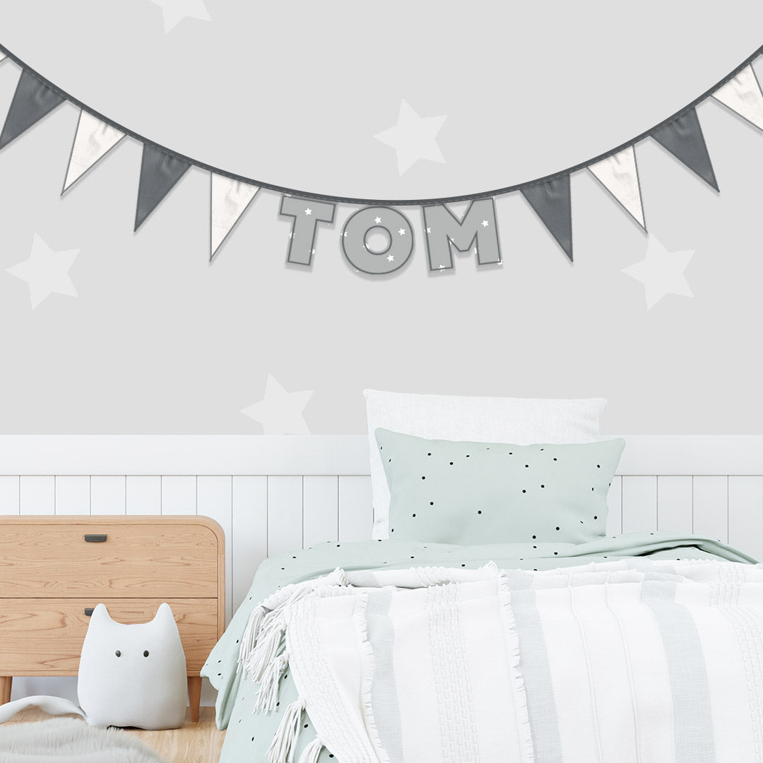 Personalised 3 Letter Name Bunting in Grey Stars