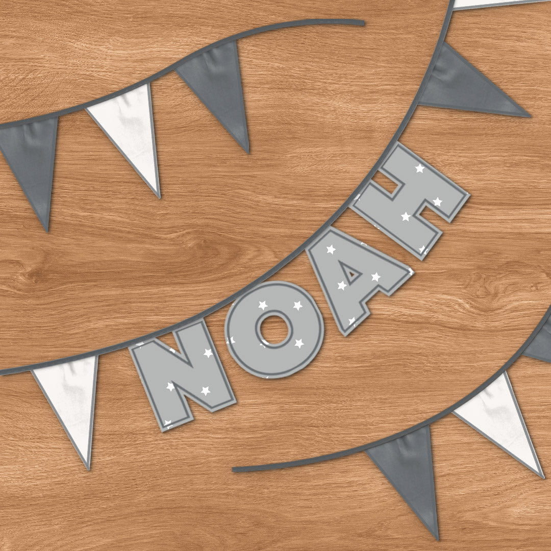 Personalised 4 Letter Name Bunting in Grey Stars